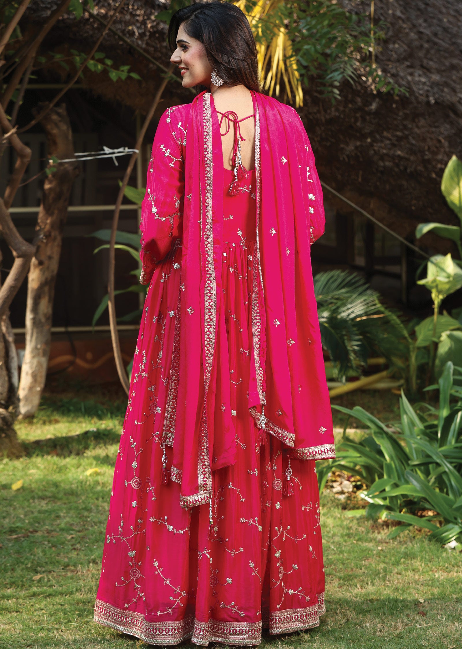 Rani Pink Chinnon Anarkali