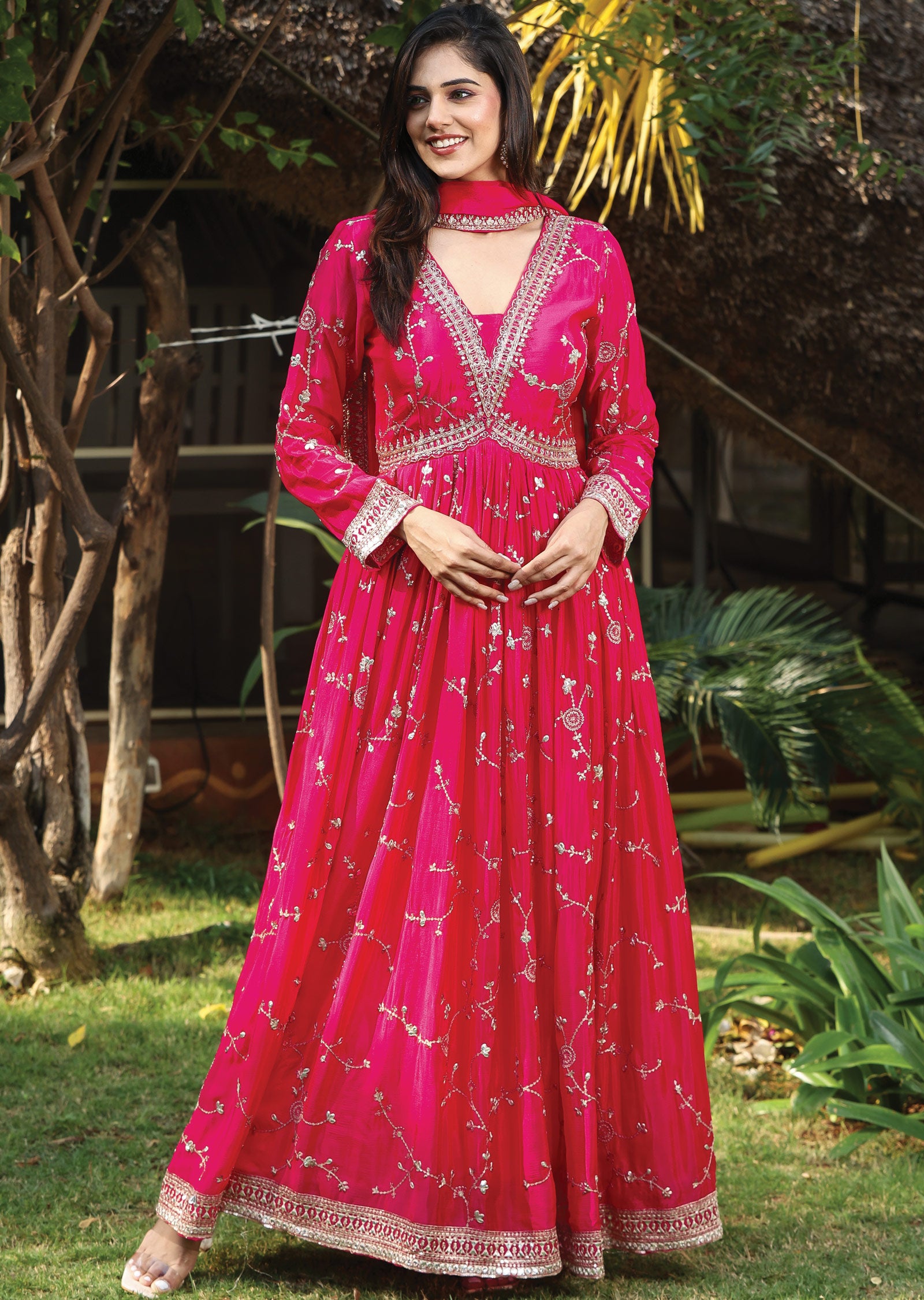 Rani Pink Chinnon Anarkali