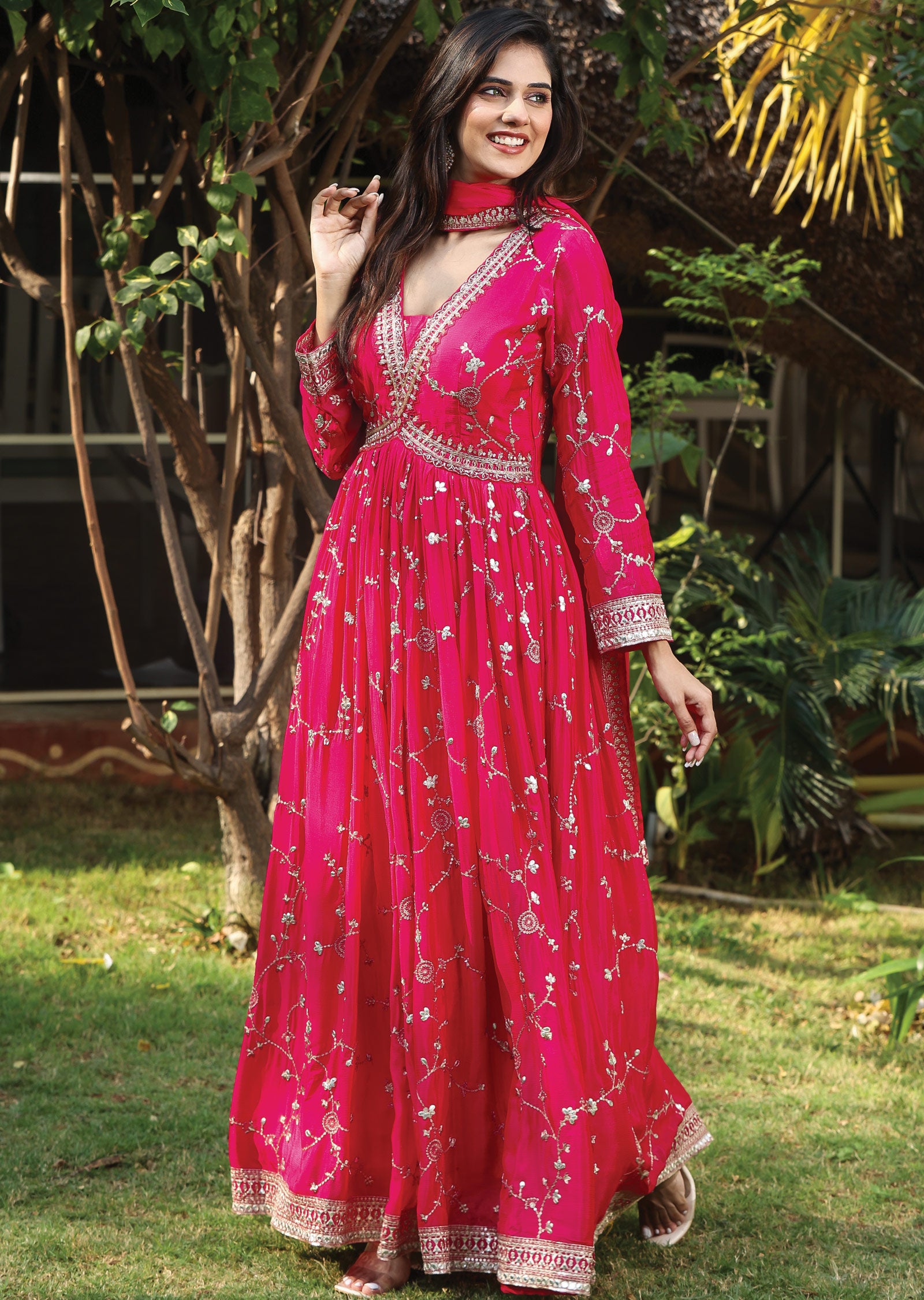 Rani Pink Chinnon Anarkali