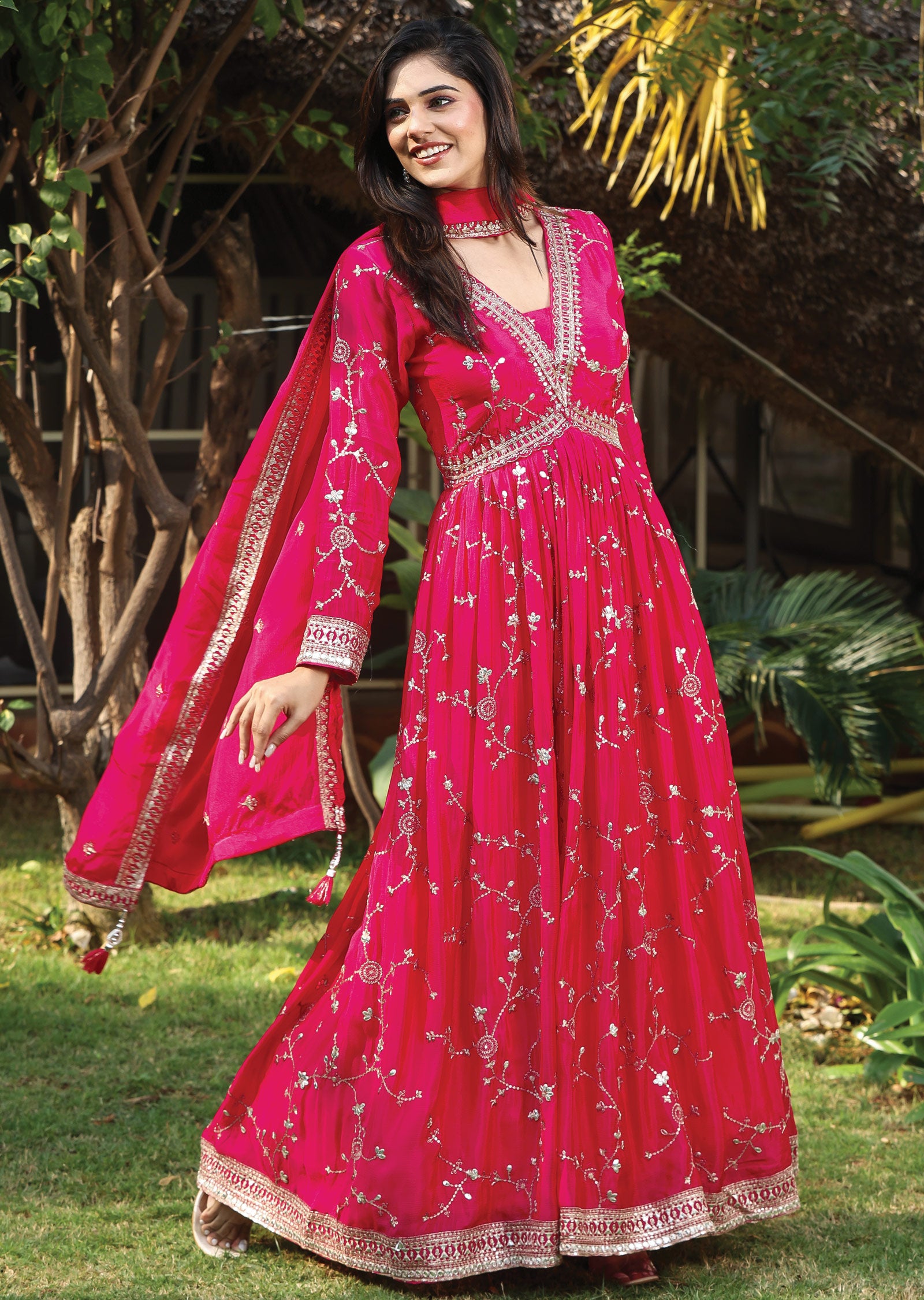 Rani Pink Chinnon Anarkali