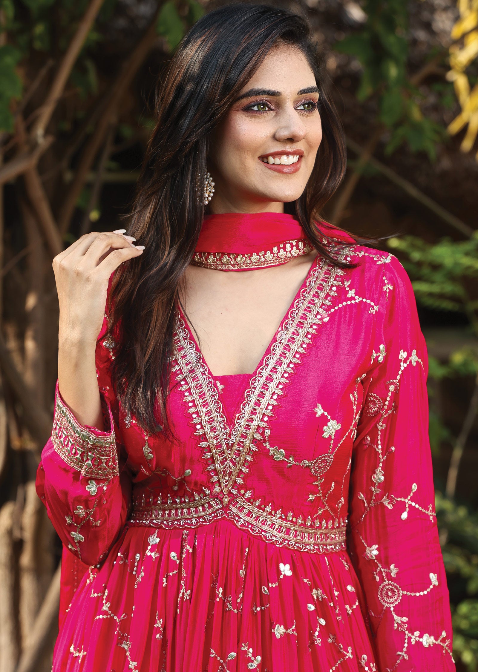 Rani Pink Chinnon Anarkali