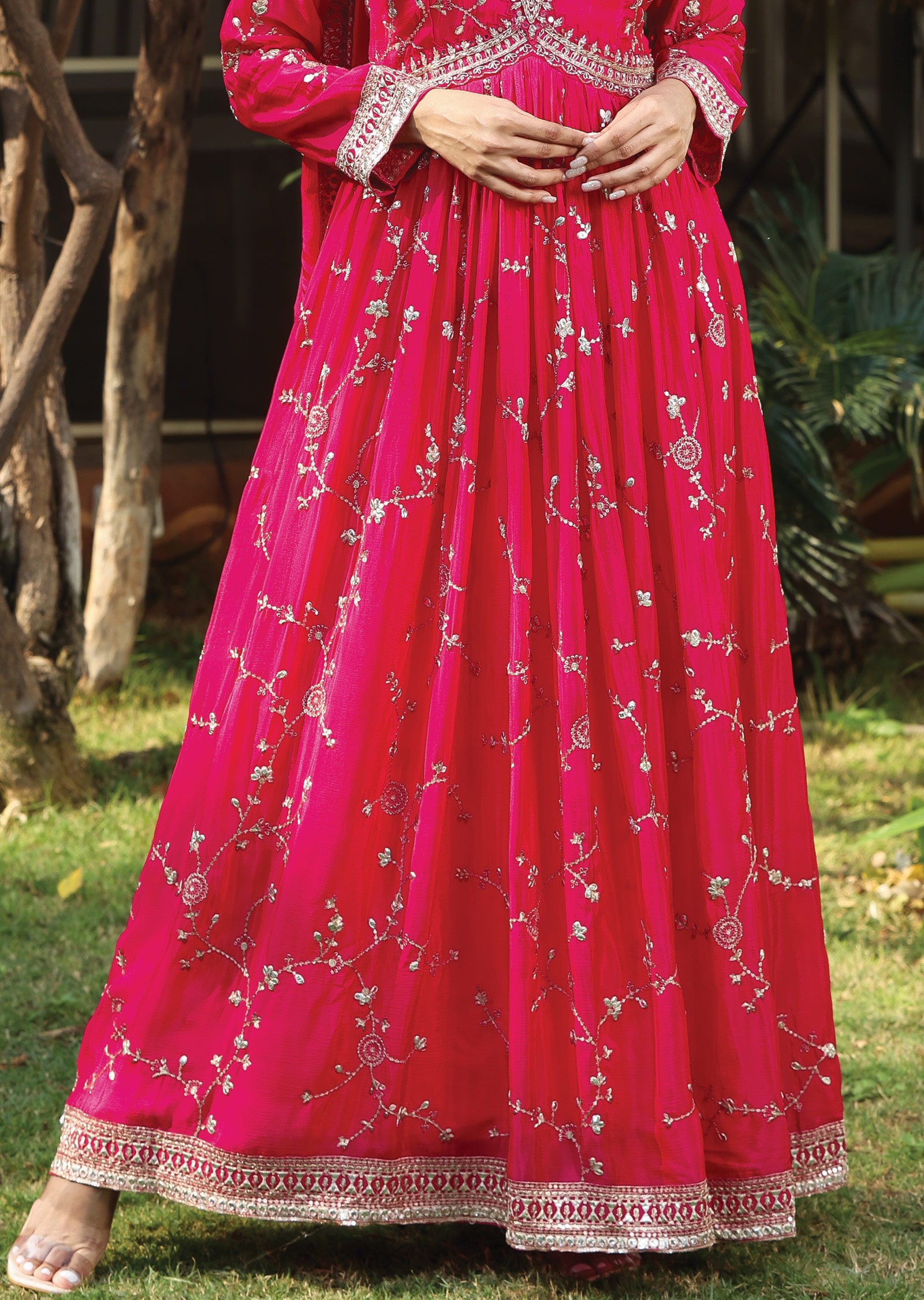 Rani Pink Chinnon Anarkali