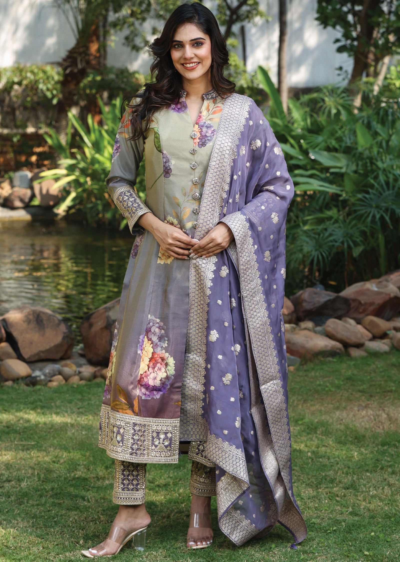 Lavender Tissue Silk Anarkali