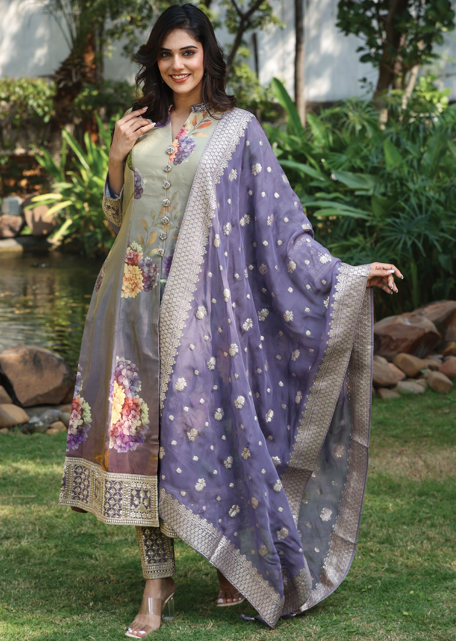 Lavender Tissue Silk Anarkali