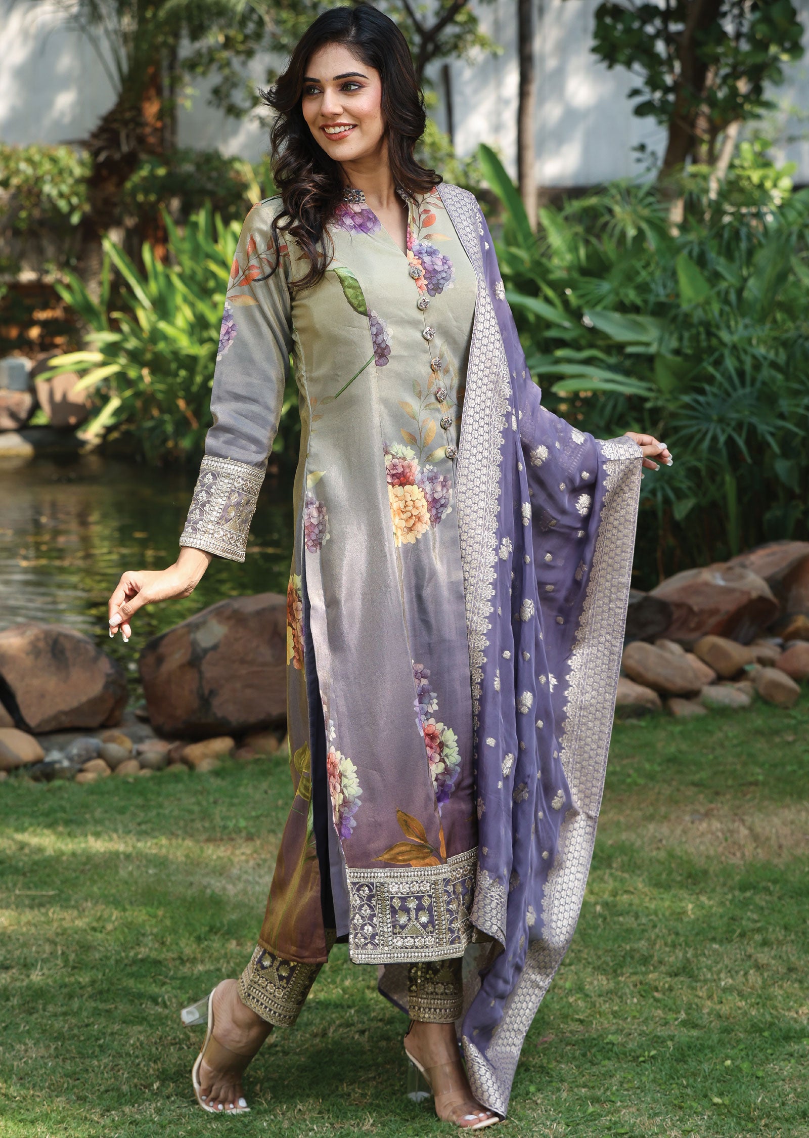 Lavender Tissue Silk Anarkali