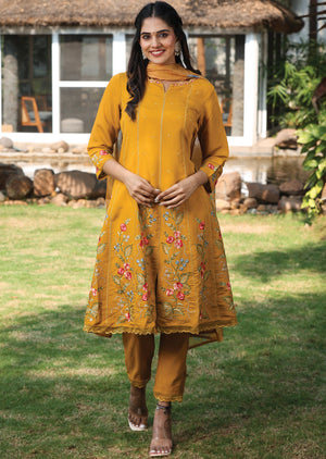 Mustard Russian Silk Anarkali