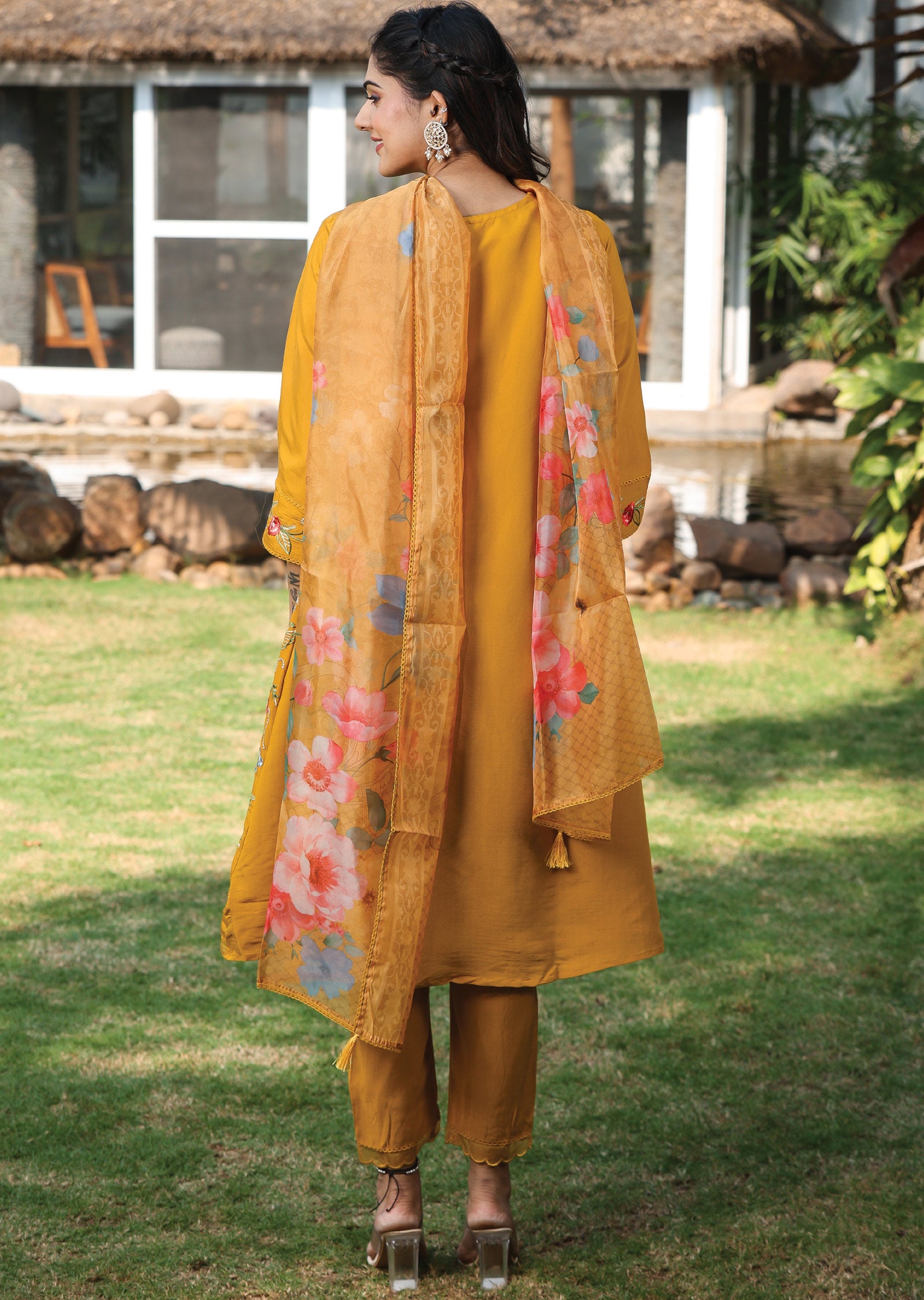 Mustard Russian Silk Anarkali