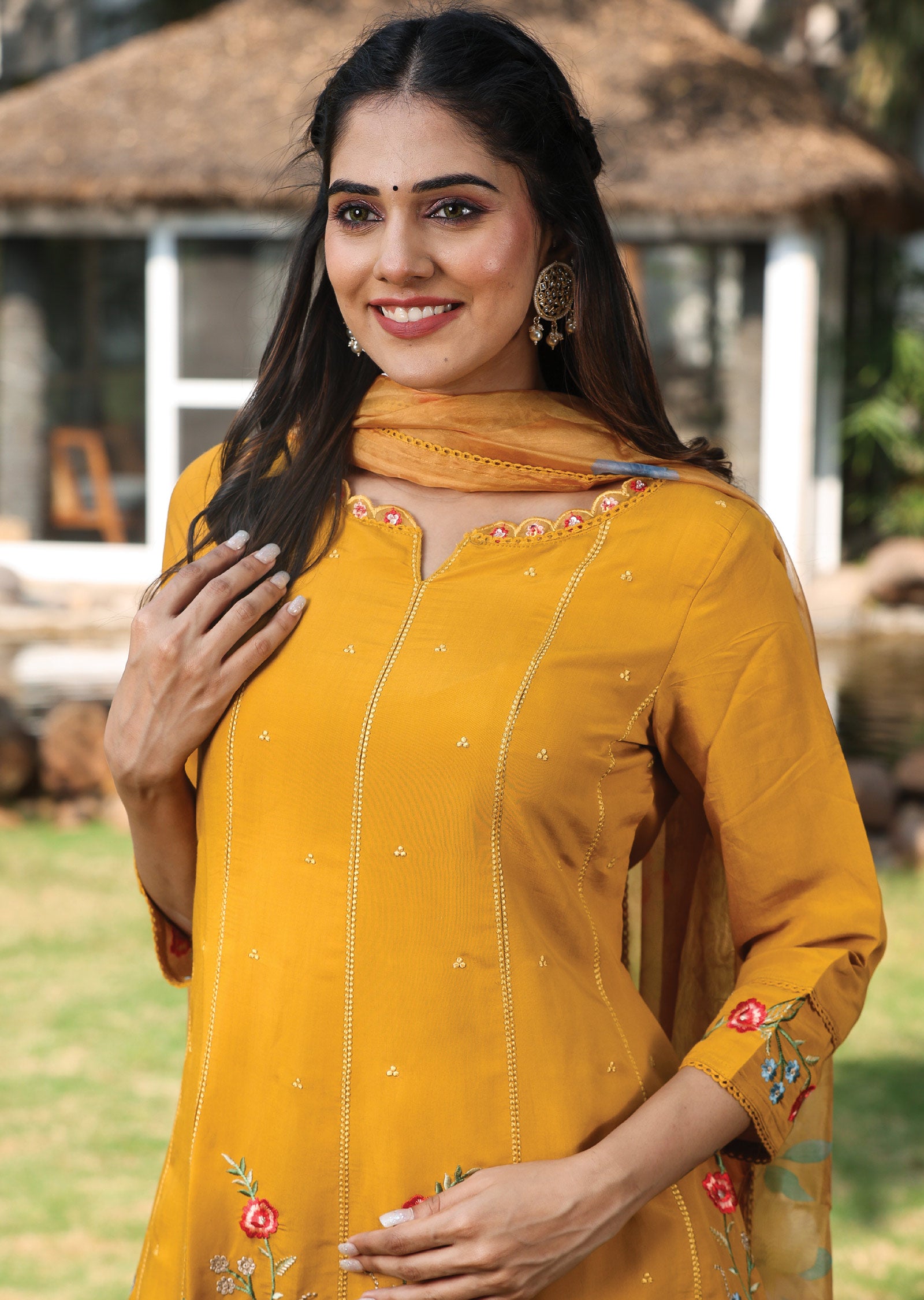 Mustard Russian Silk Anarkali