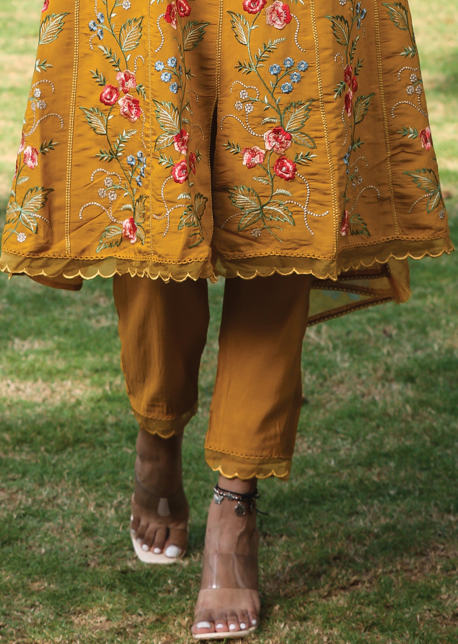 Mustard Russian Silk Anarkali