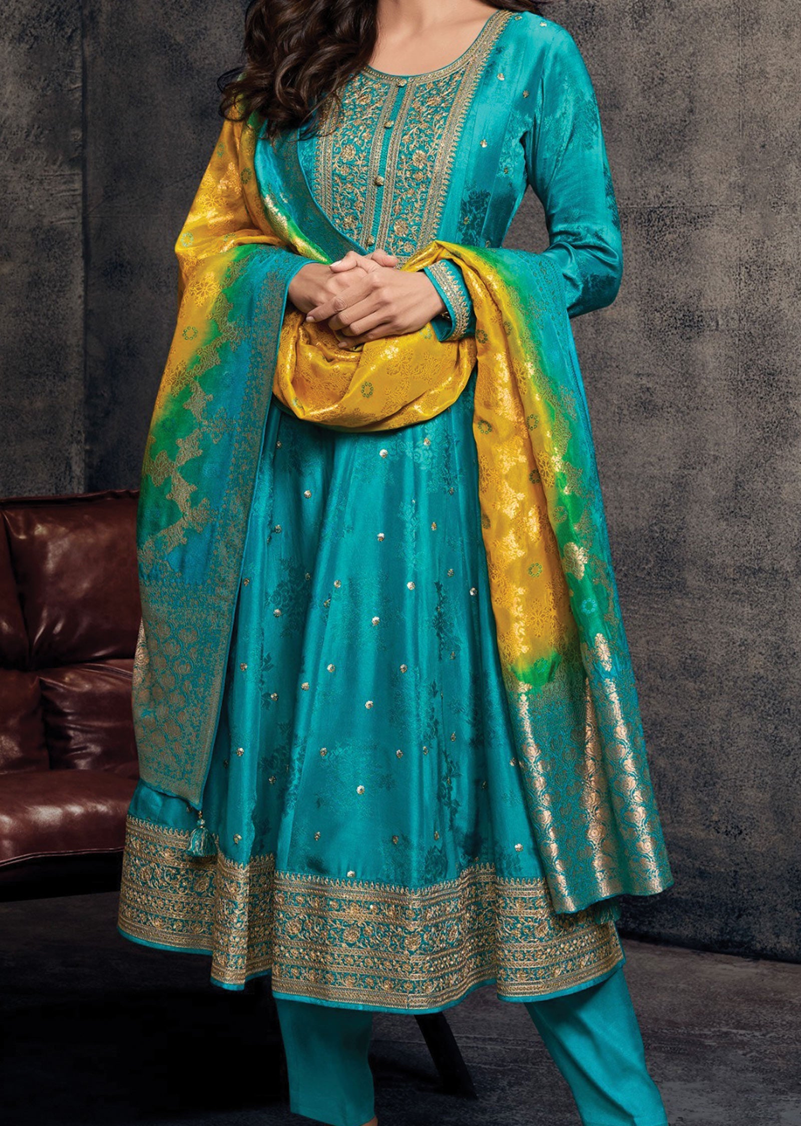 Feroza Blue Soft Silk Anarkali Suit