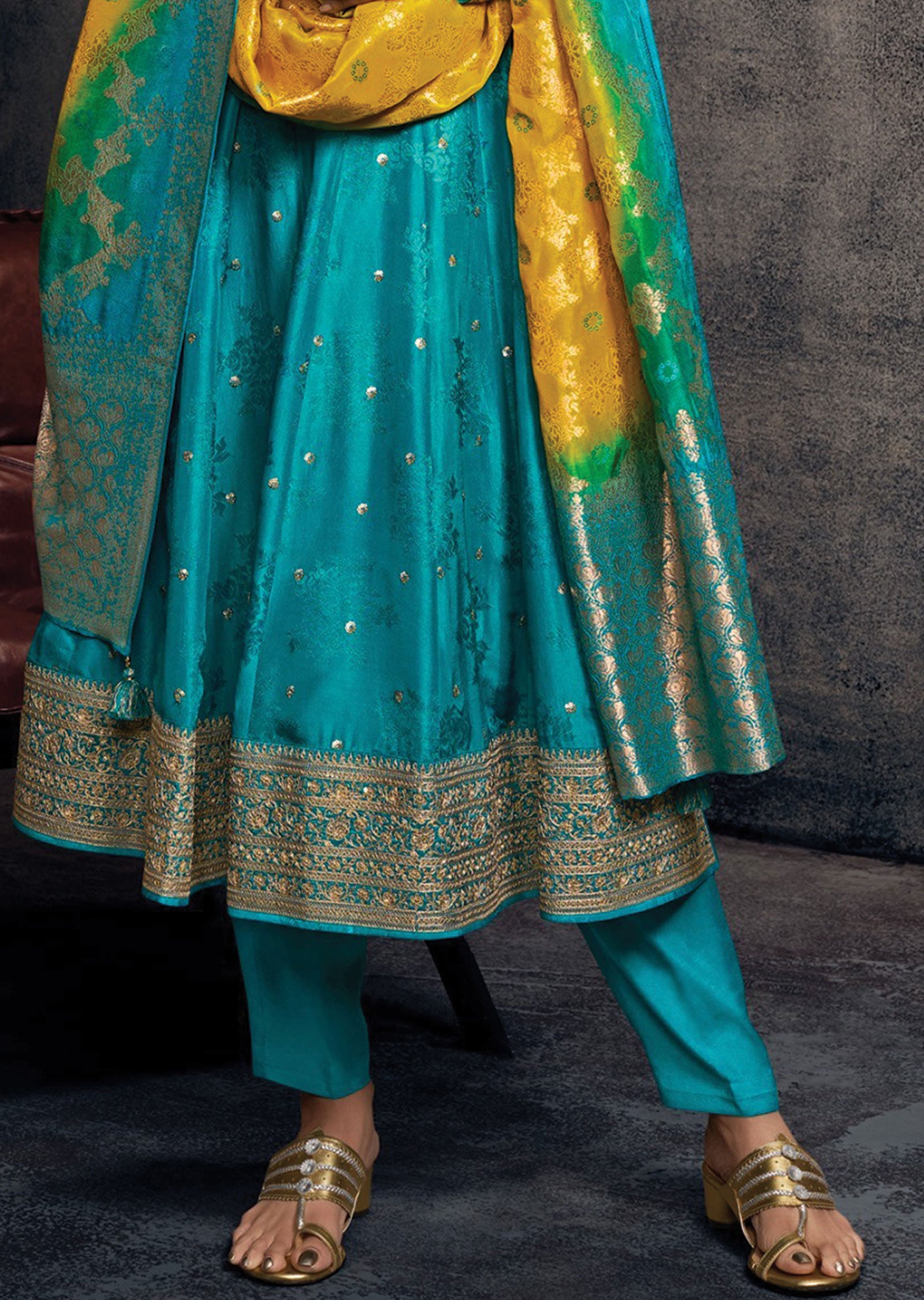 Feroza Blue Soft Silk Anarkali Suit