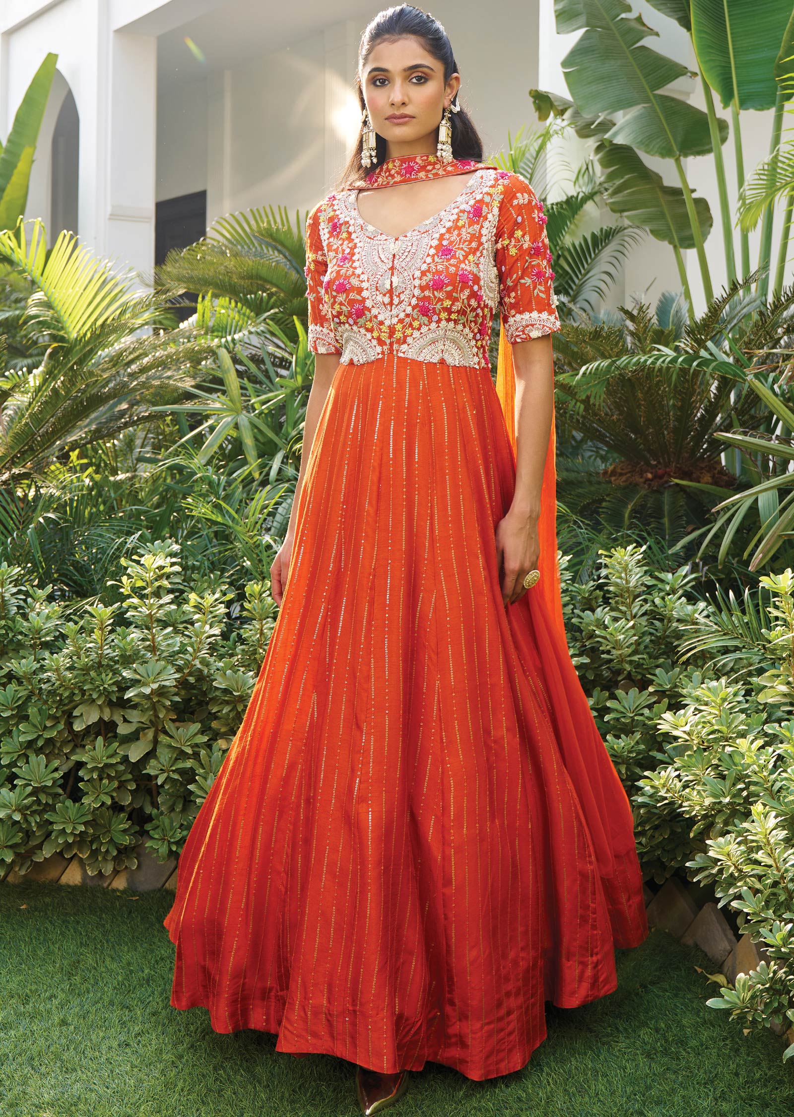 Orange Silk Anarkali Suit