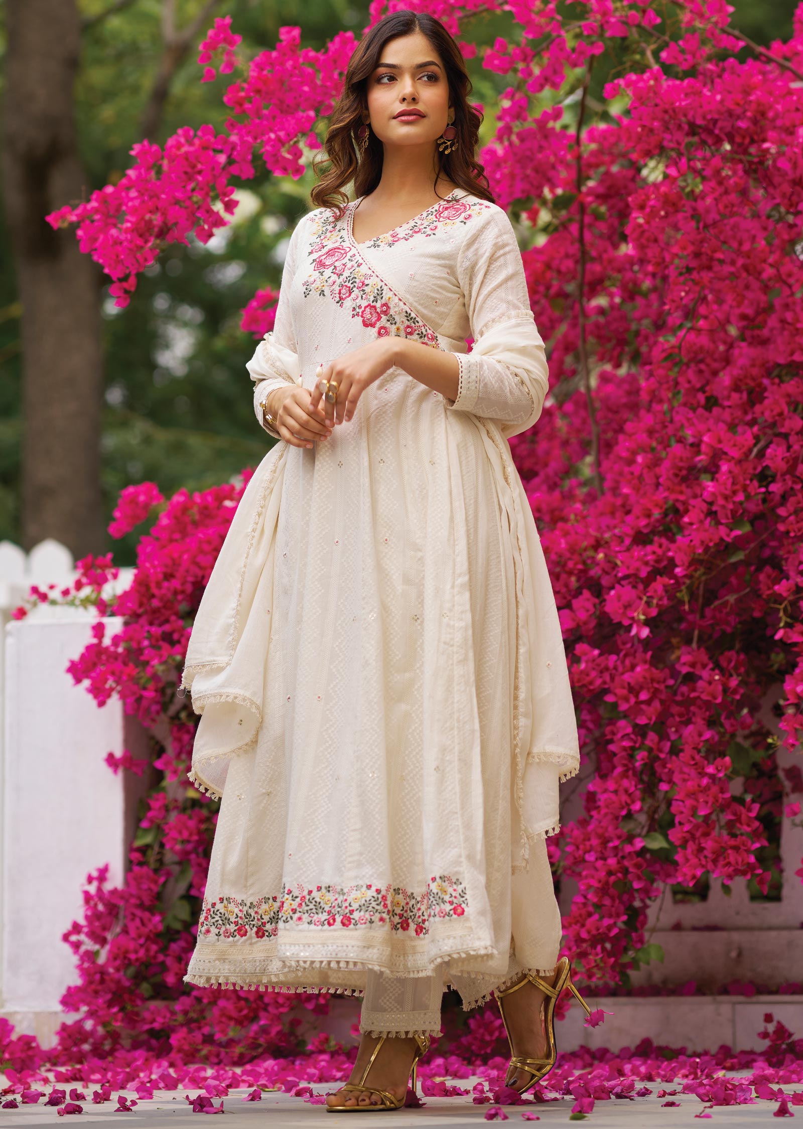 Off White Linen Cotton Anarkali Suit Off White Linen Cotton Anarkali Suit