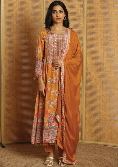 Mustard Crepe Anarkali Suit