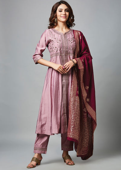 Dark Onion Pink Chanderi Anarkali Suit