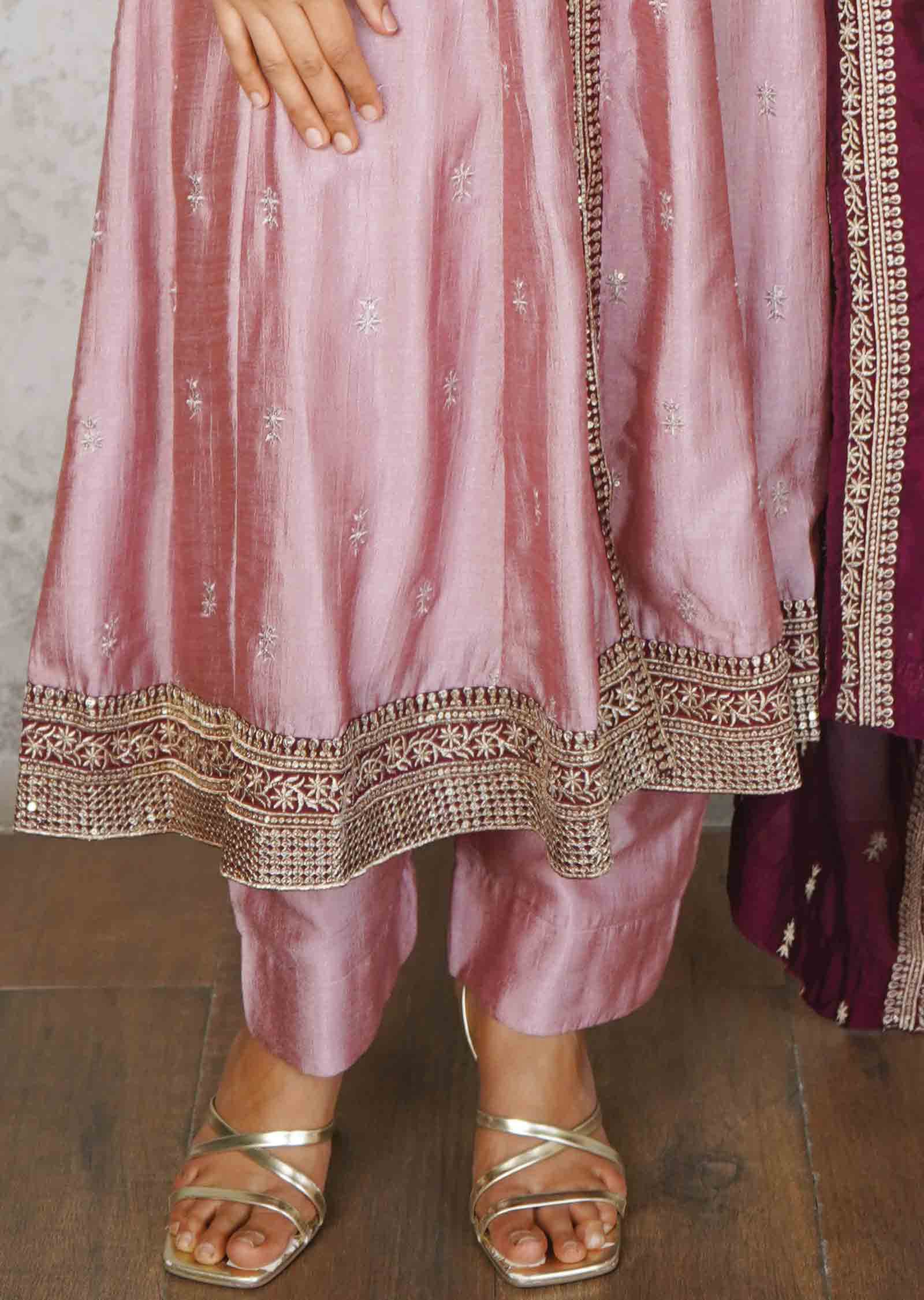 Onion Pink Silk Embroidered Anarkali