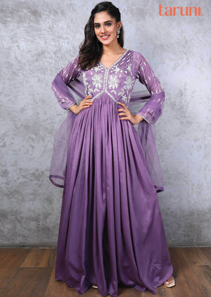 Lavender Chinnon Embroidered Alia cut Anarkali