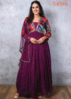 Purple Chinnon Embroidered Alia cut Anarkali