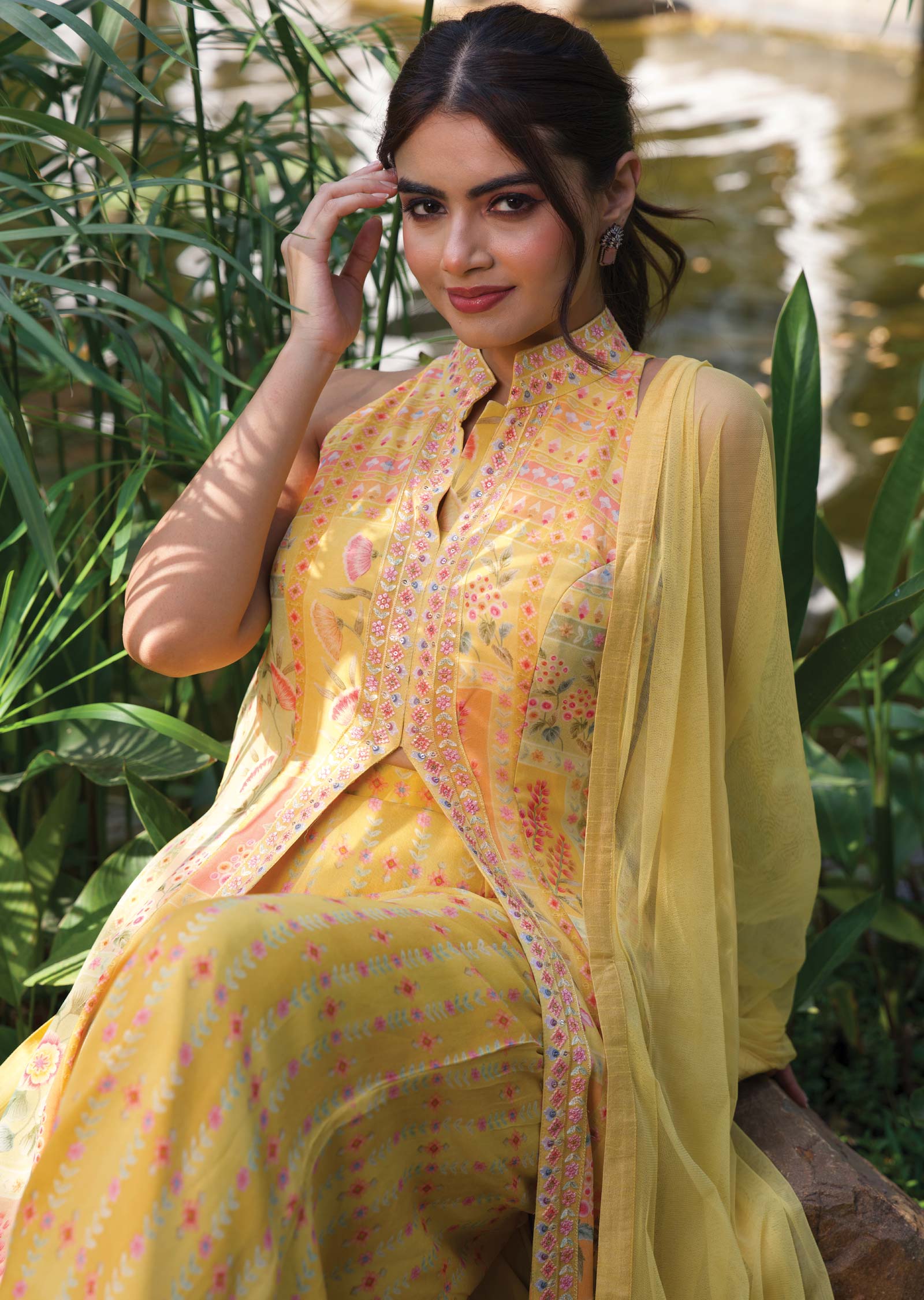 Indo Western Dress Style Anarkali Yellow Georgette Printed Fusion/Indo- Western Anarkali Indo Western Dress Style Anarkali Yellow Georgette Printed Fusion/Indo- Western Anarkali