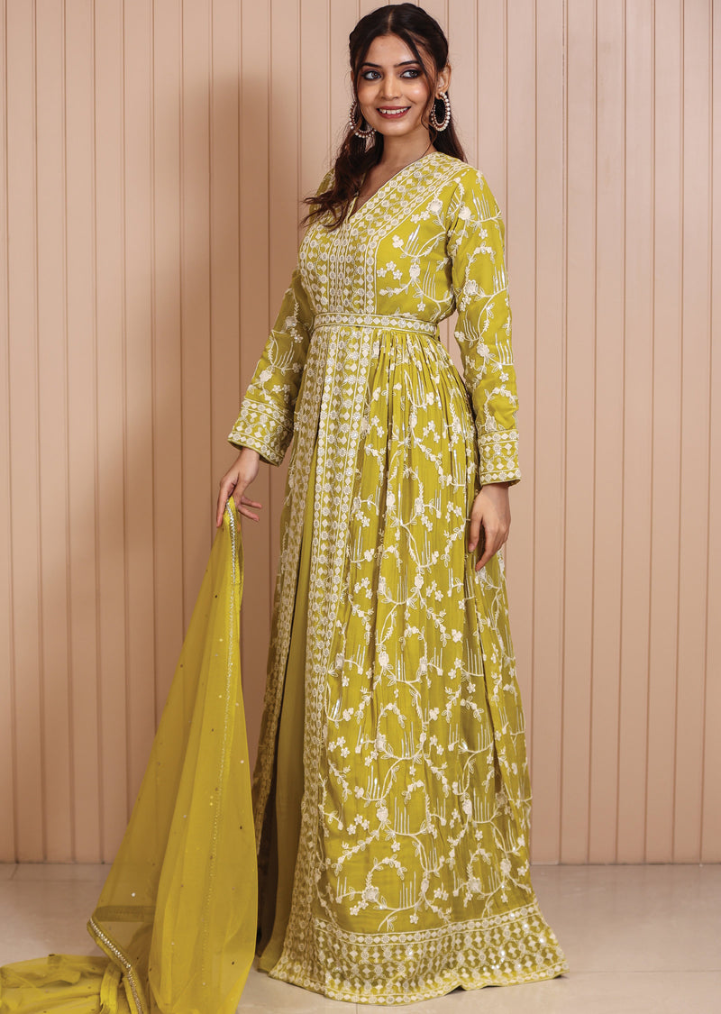 Green Real Georgette Pant Anarkali