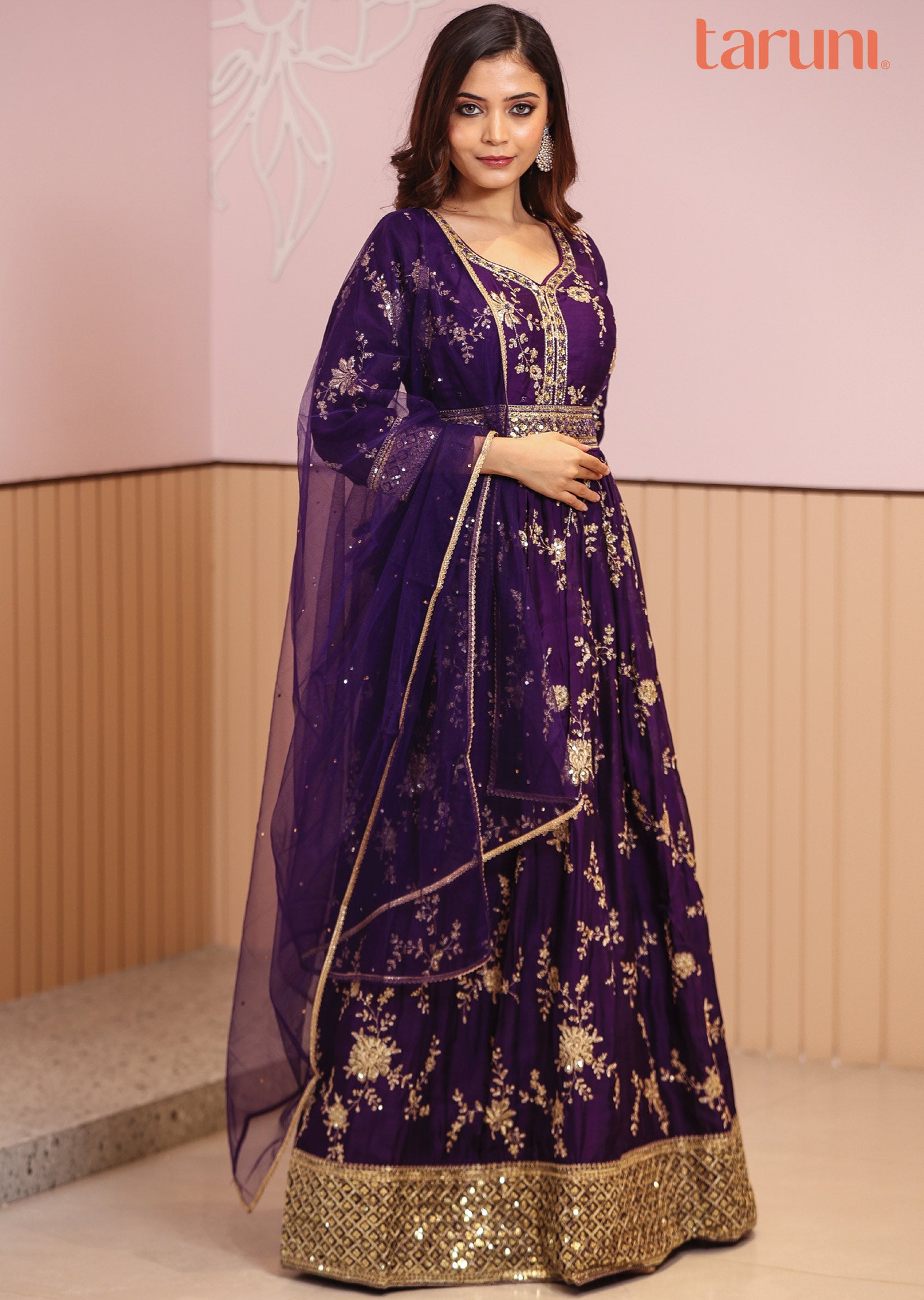 Purple Organza Embroidered Anarkali