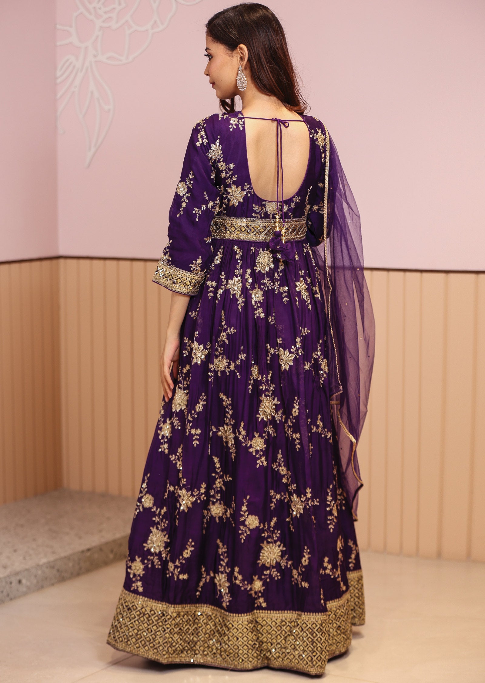 Purple Organza Embroidered Anarkali