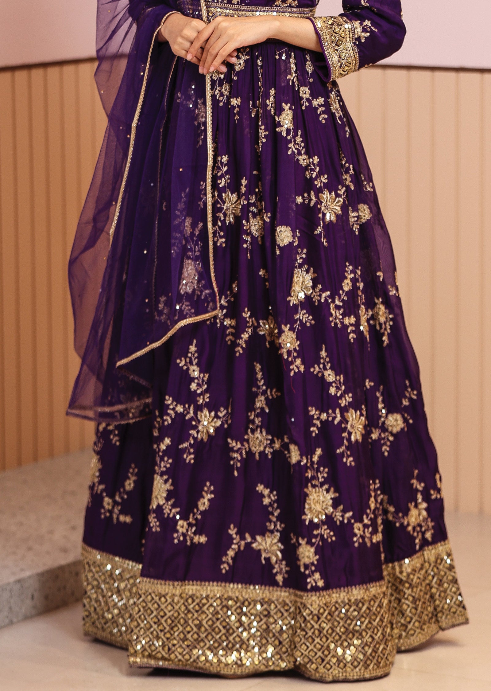 Purple Organza Embroidered Anarkali