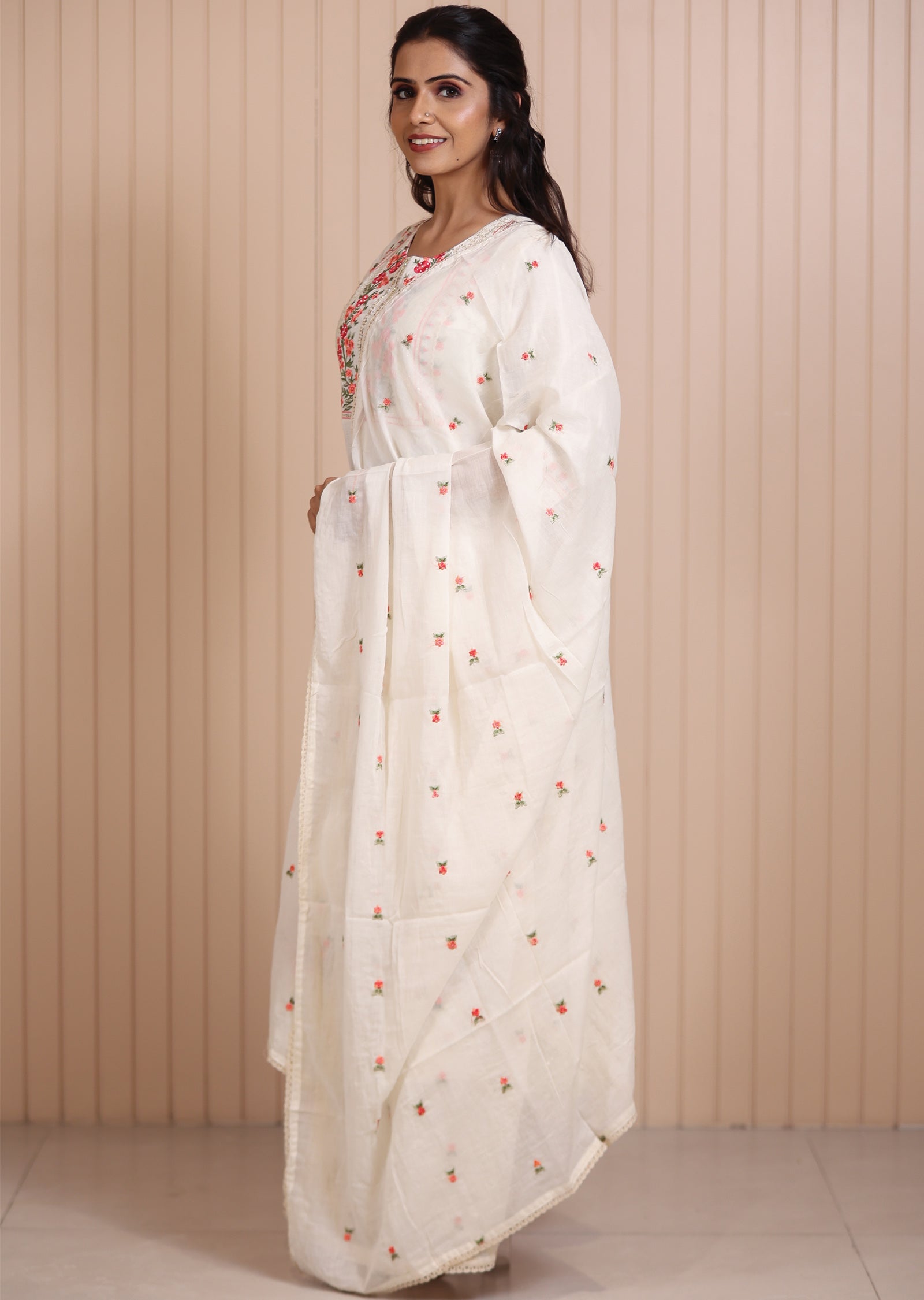 Off White Cotton Resham & Sequence Work Anarkali