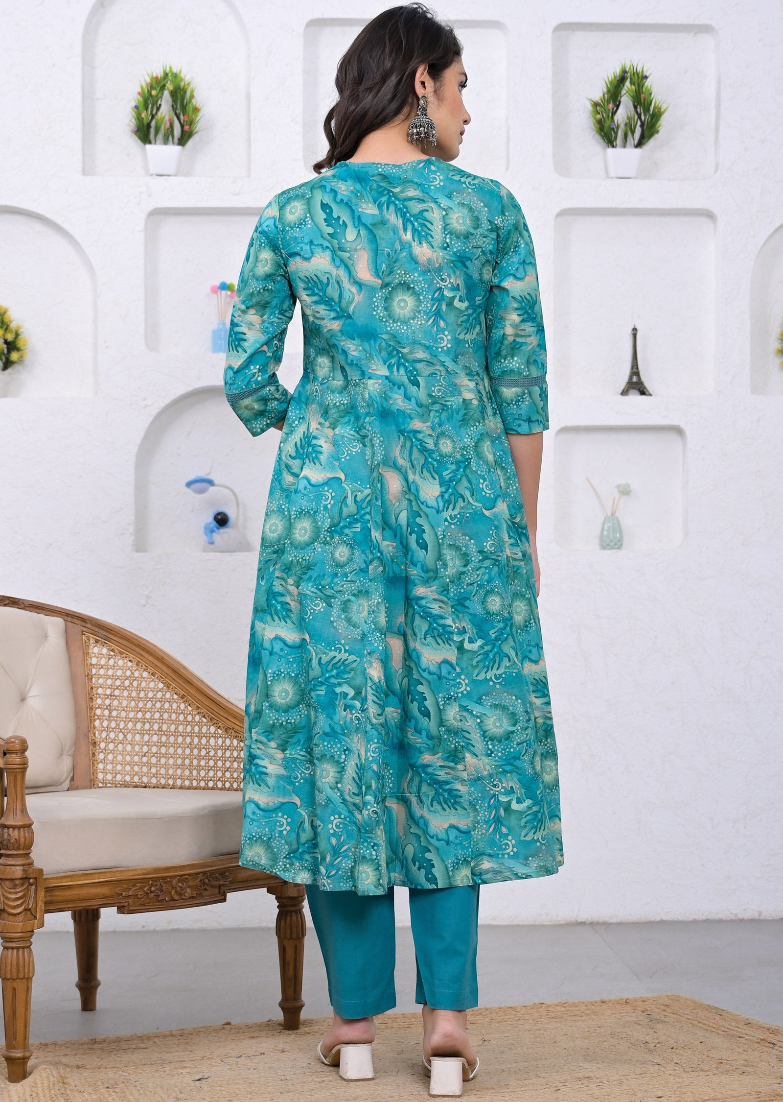 Sea Green Cotton Anarkali