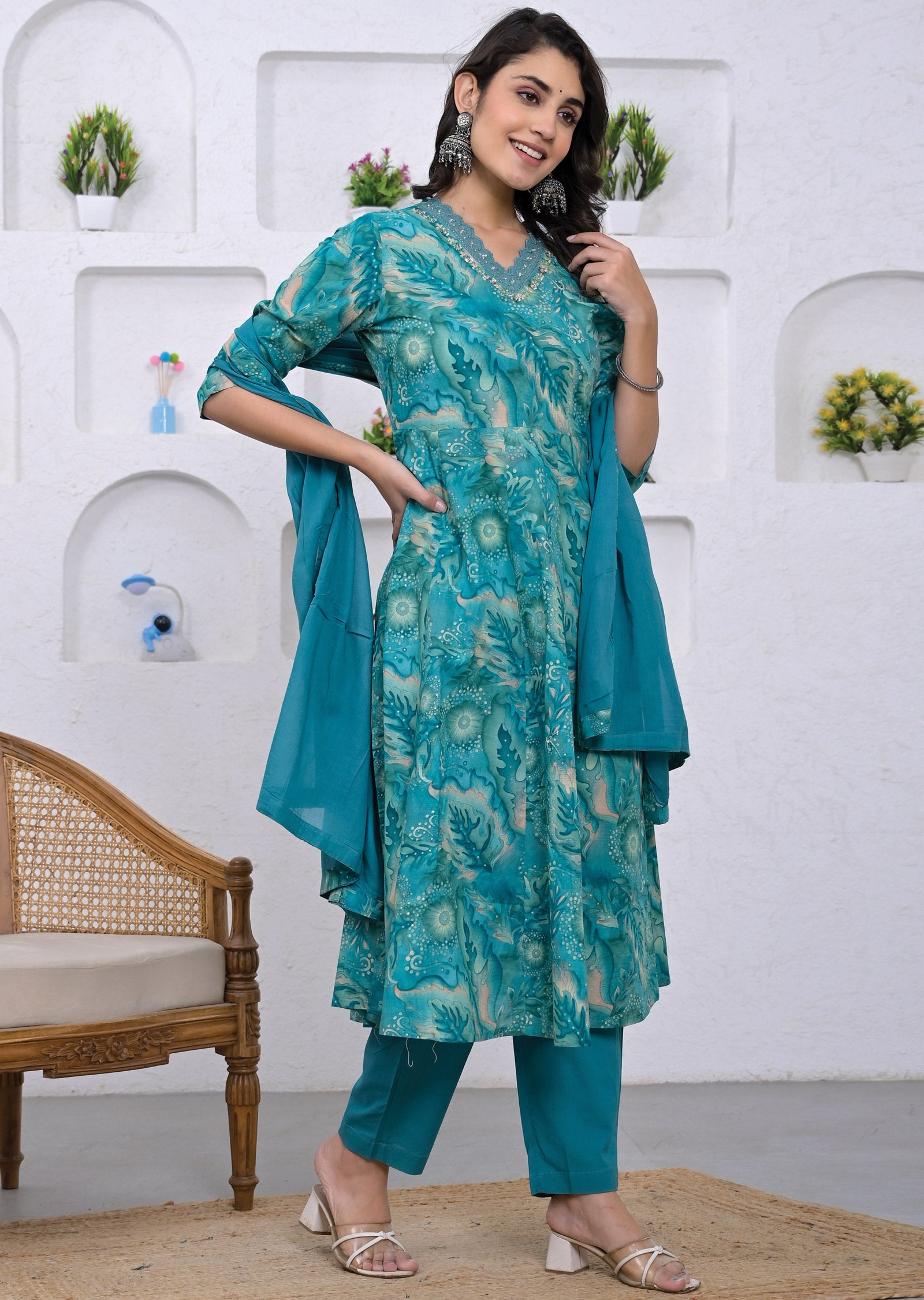 Sea Green Cotton Anarkali