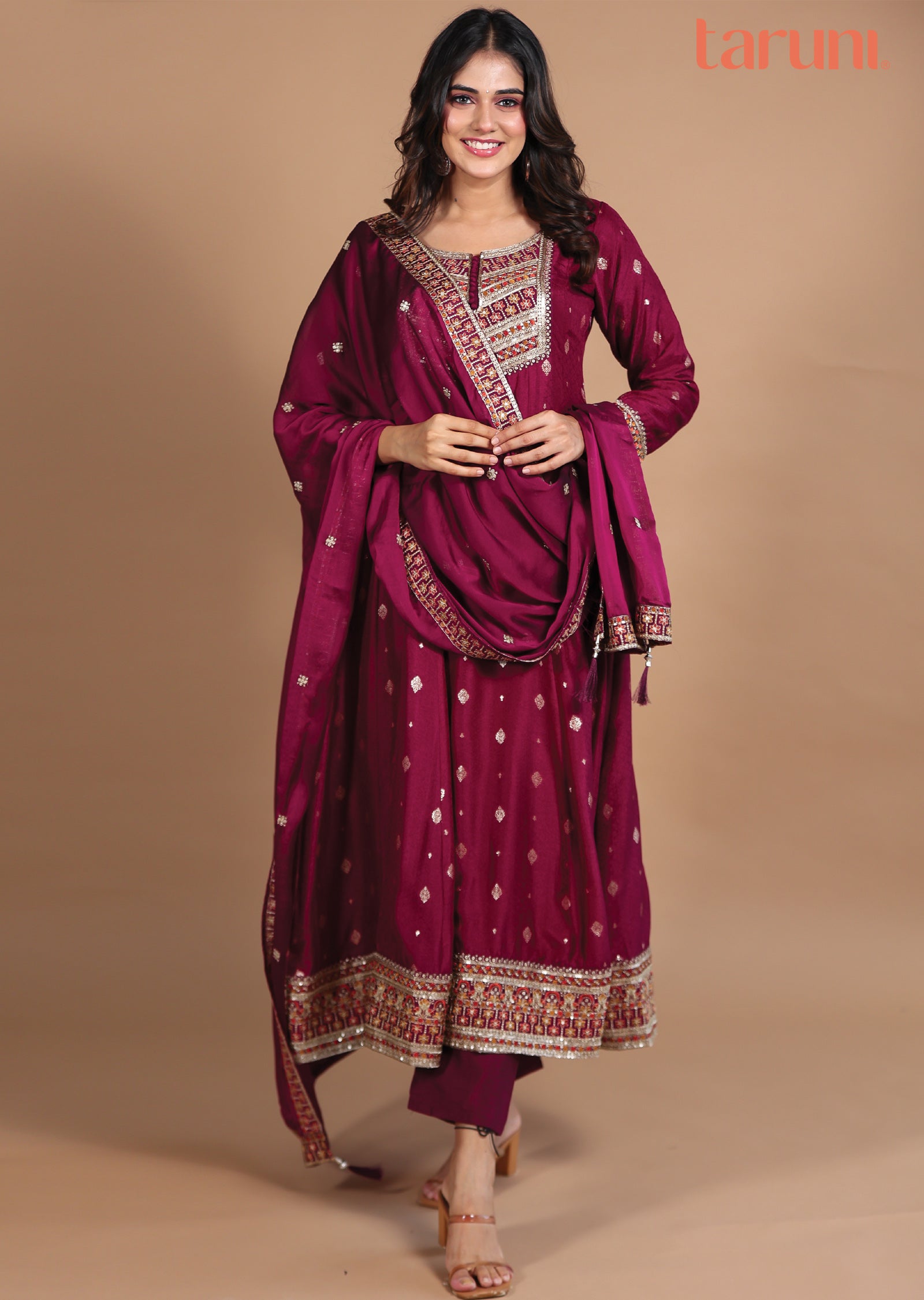 Magenta Banaras Silk Anarkali