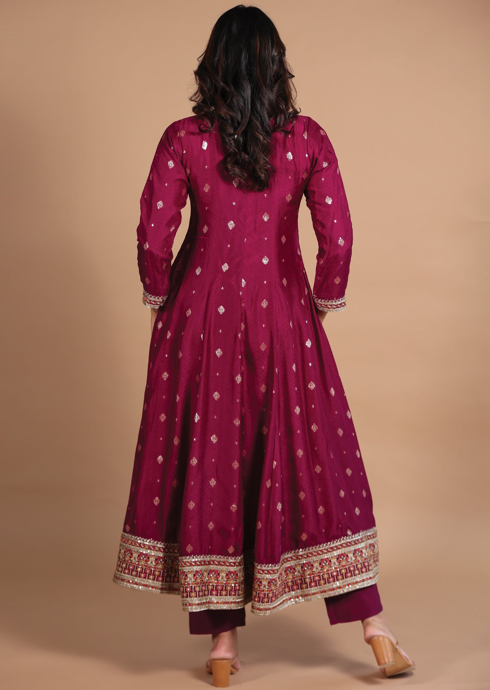 Magenta Banaras Silk Anarkali