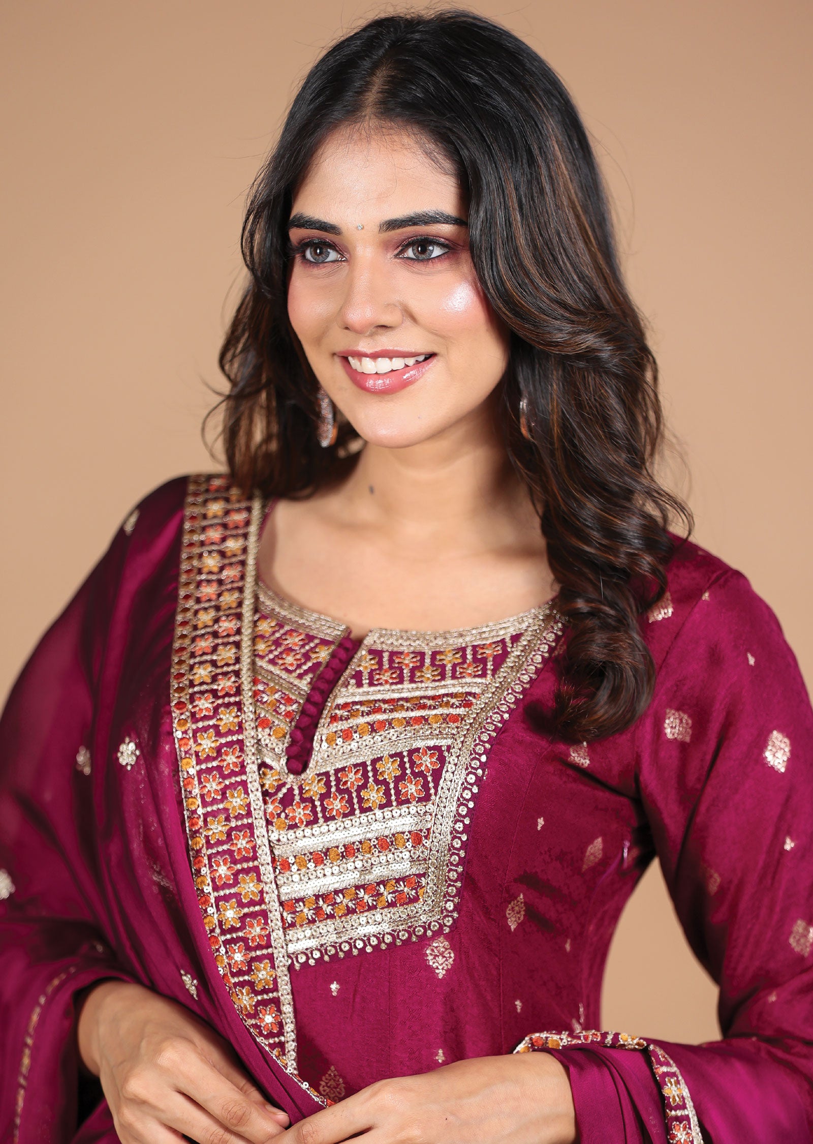 Magenta Banaras Silk Anarkali