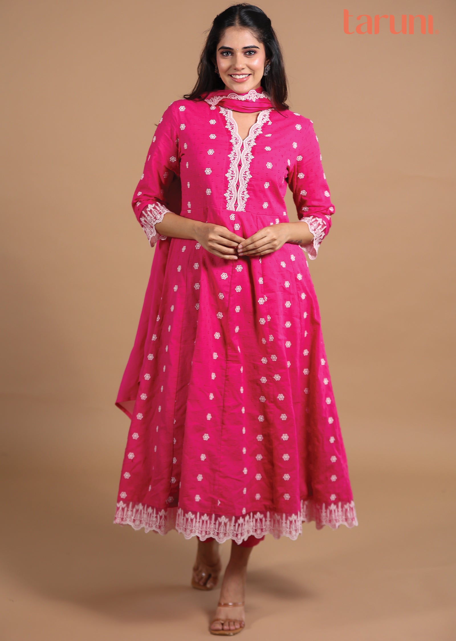 Rani Pink Schiffli Cotton Anarkali