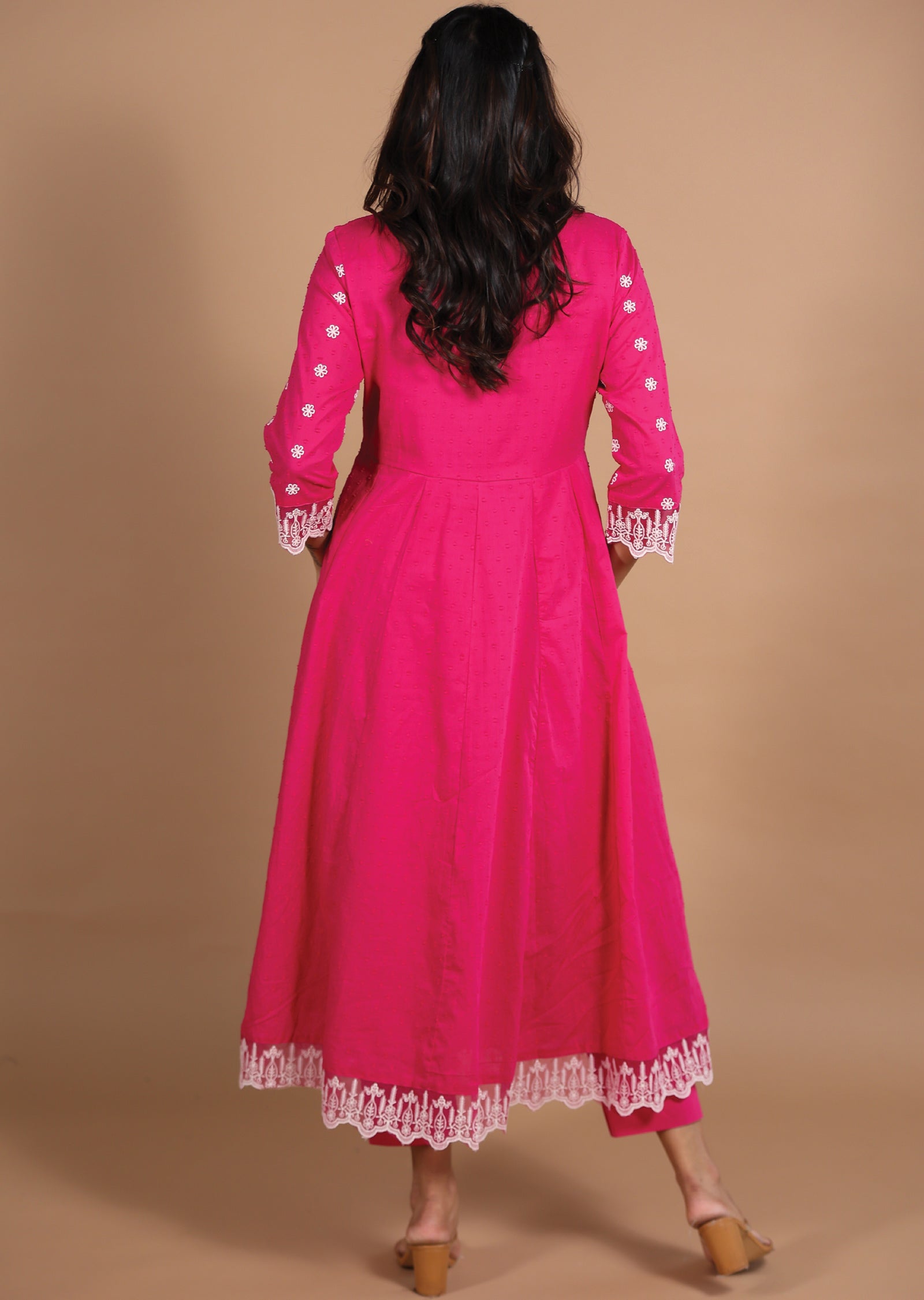 Rani Pink Schiffli Cotton Anarkali