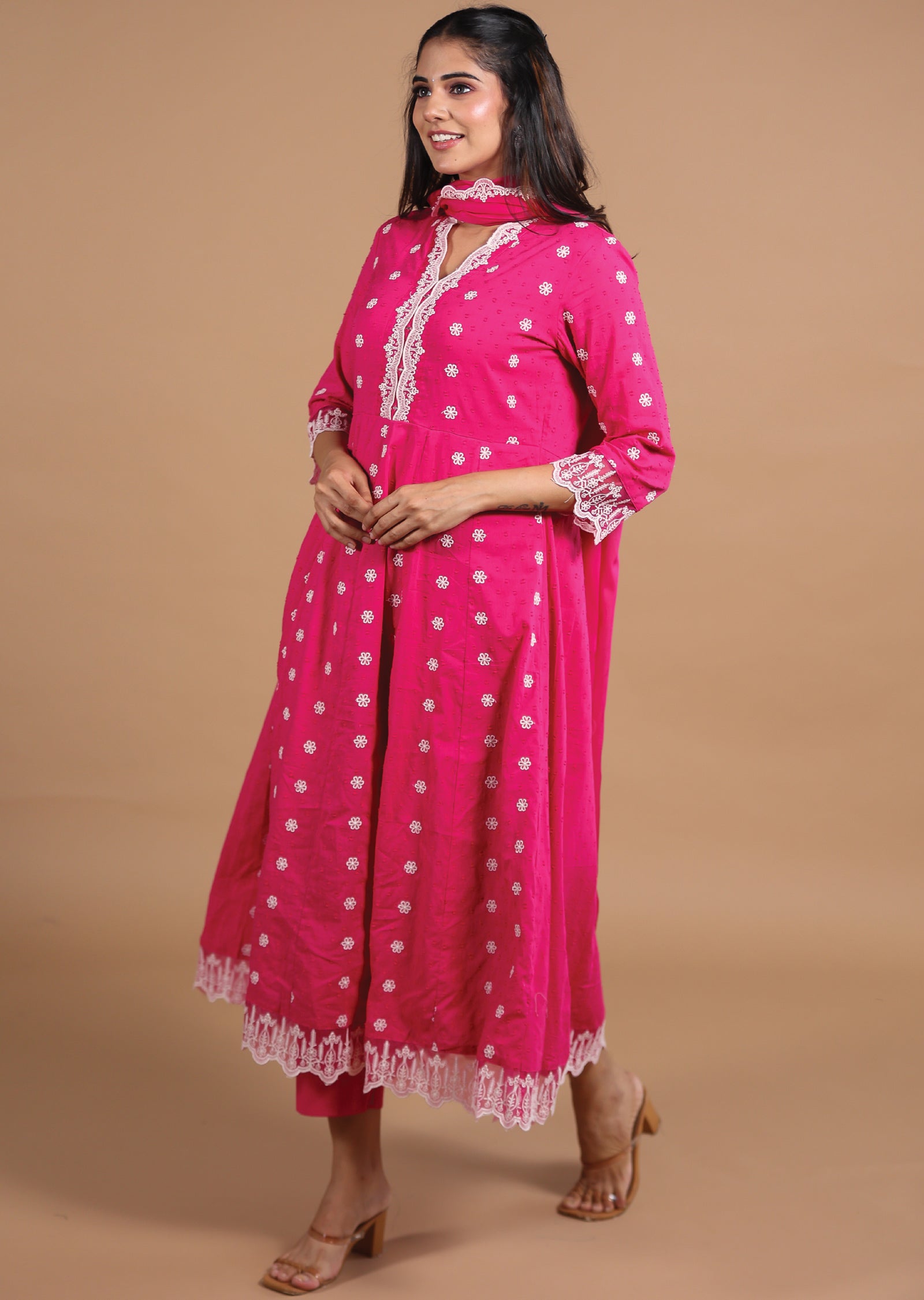 Rani Pink Schiffli Cotton Anarkali