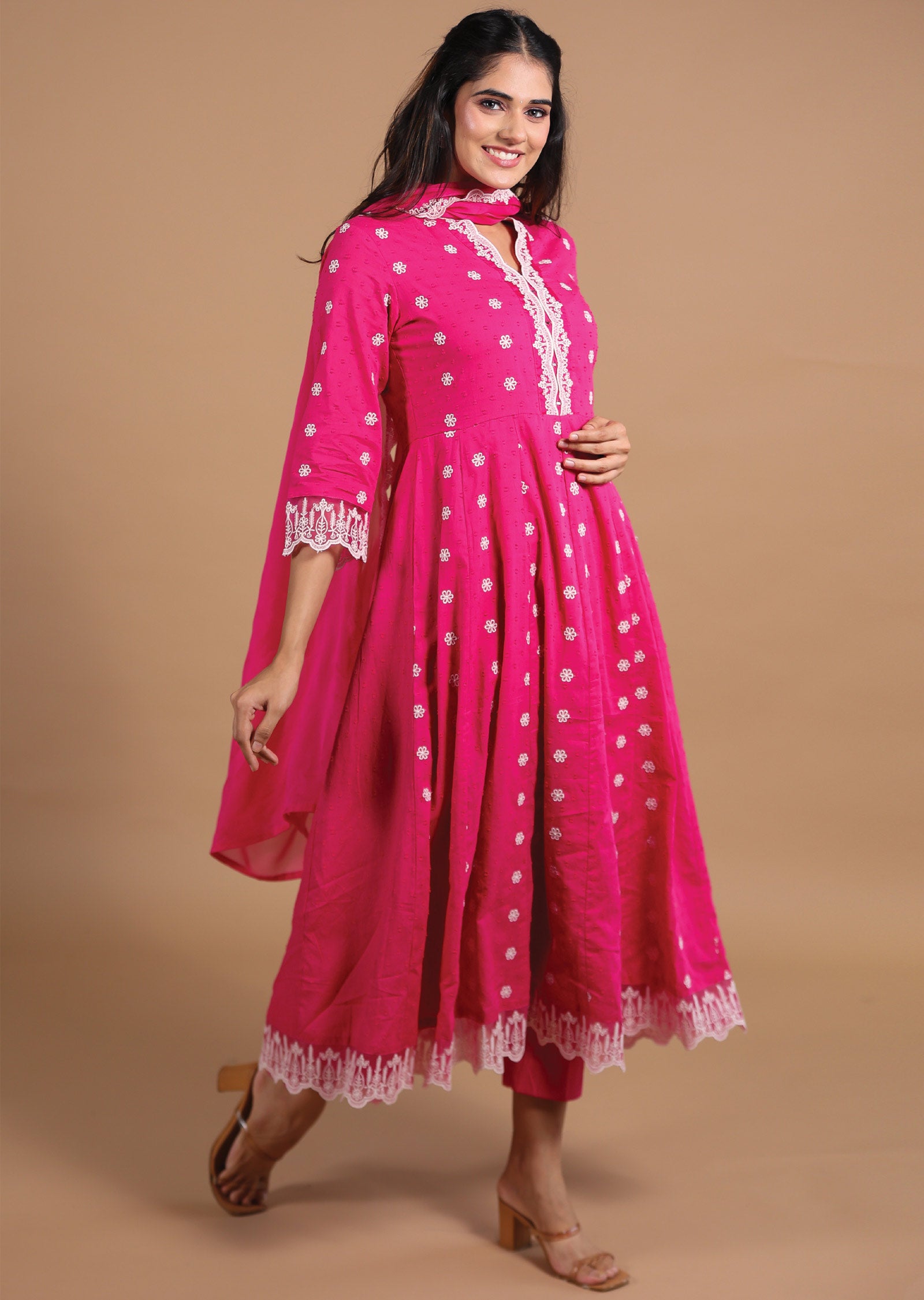 Rani Pink Schiffli Cotton Anarkali