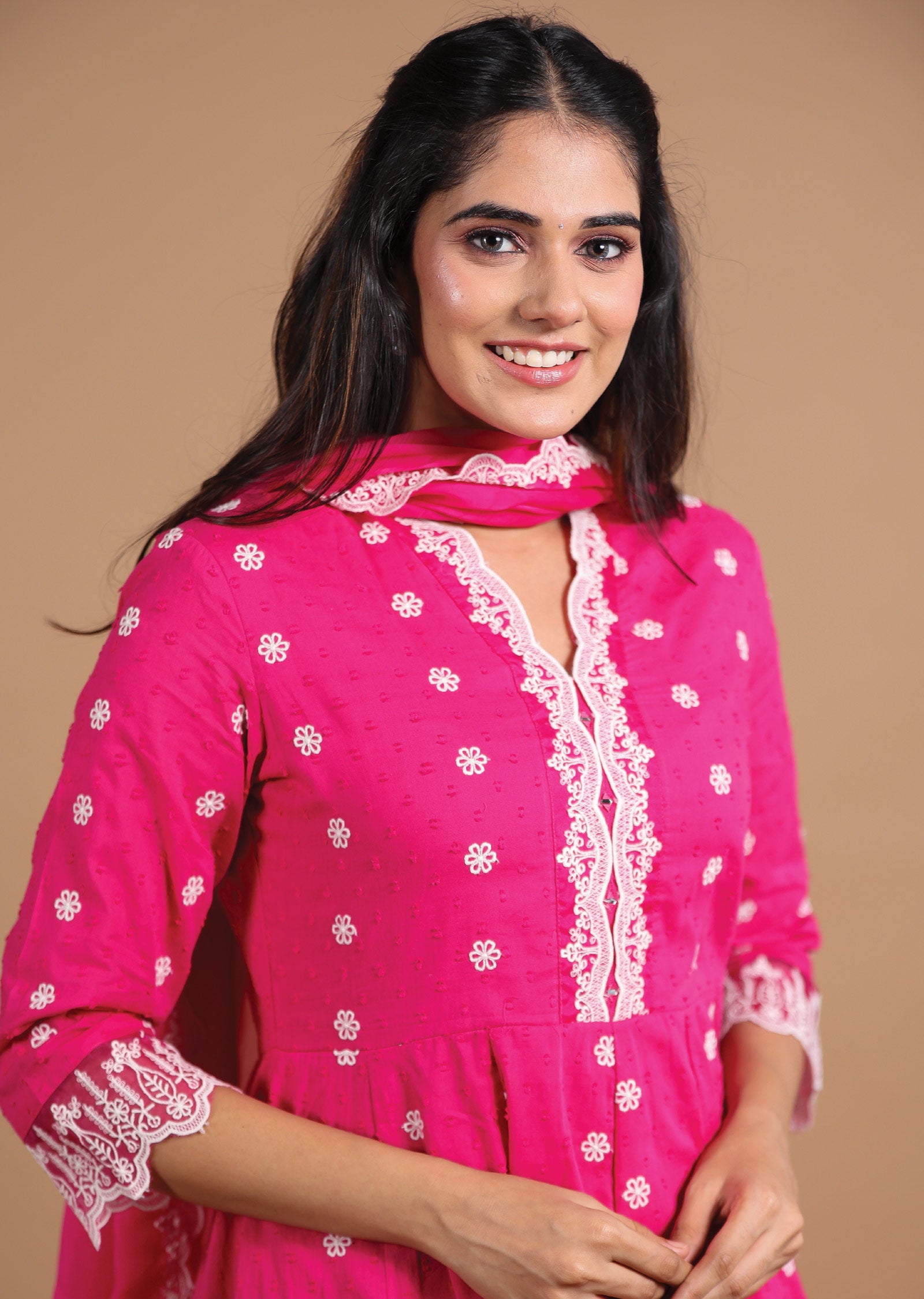 Rani Pink Schiffli Cotton Anarkali