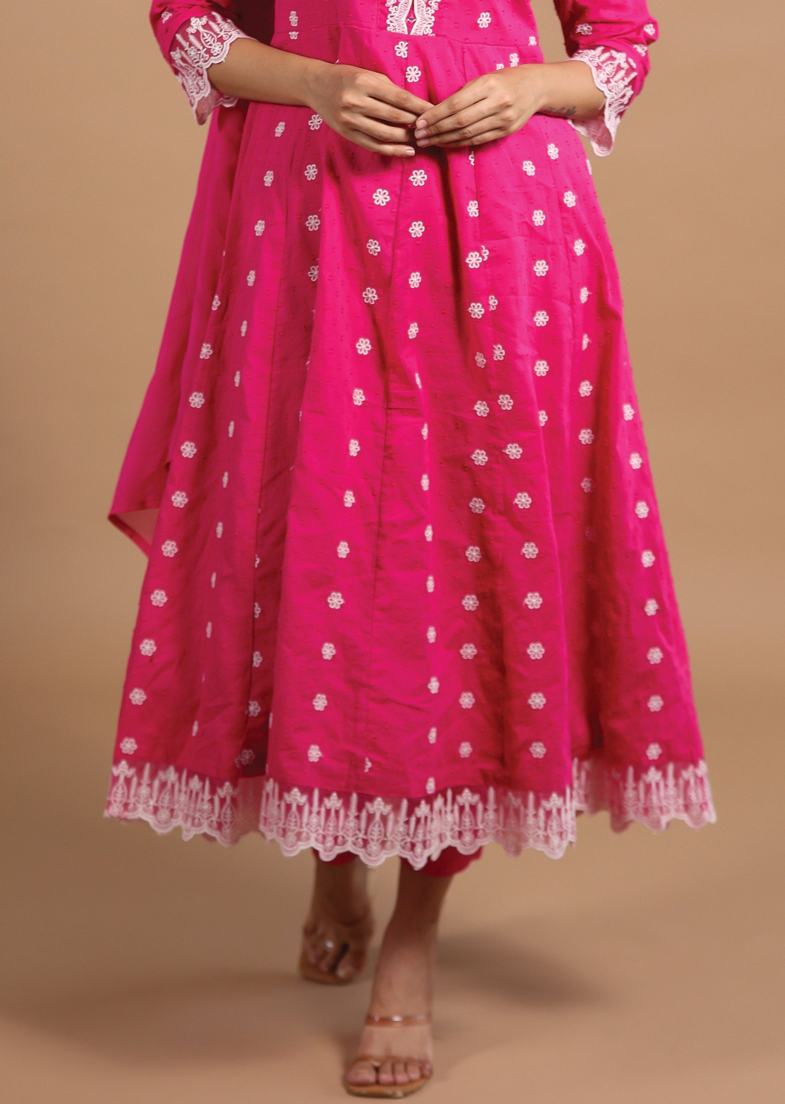 Rani Pink Schiffli Cotton Anarkali