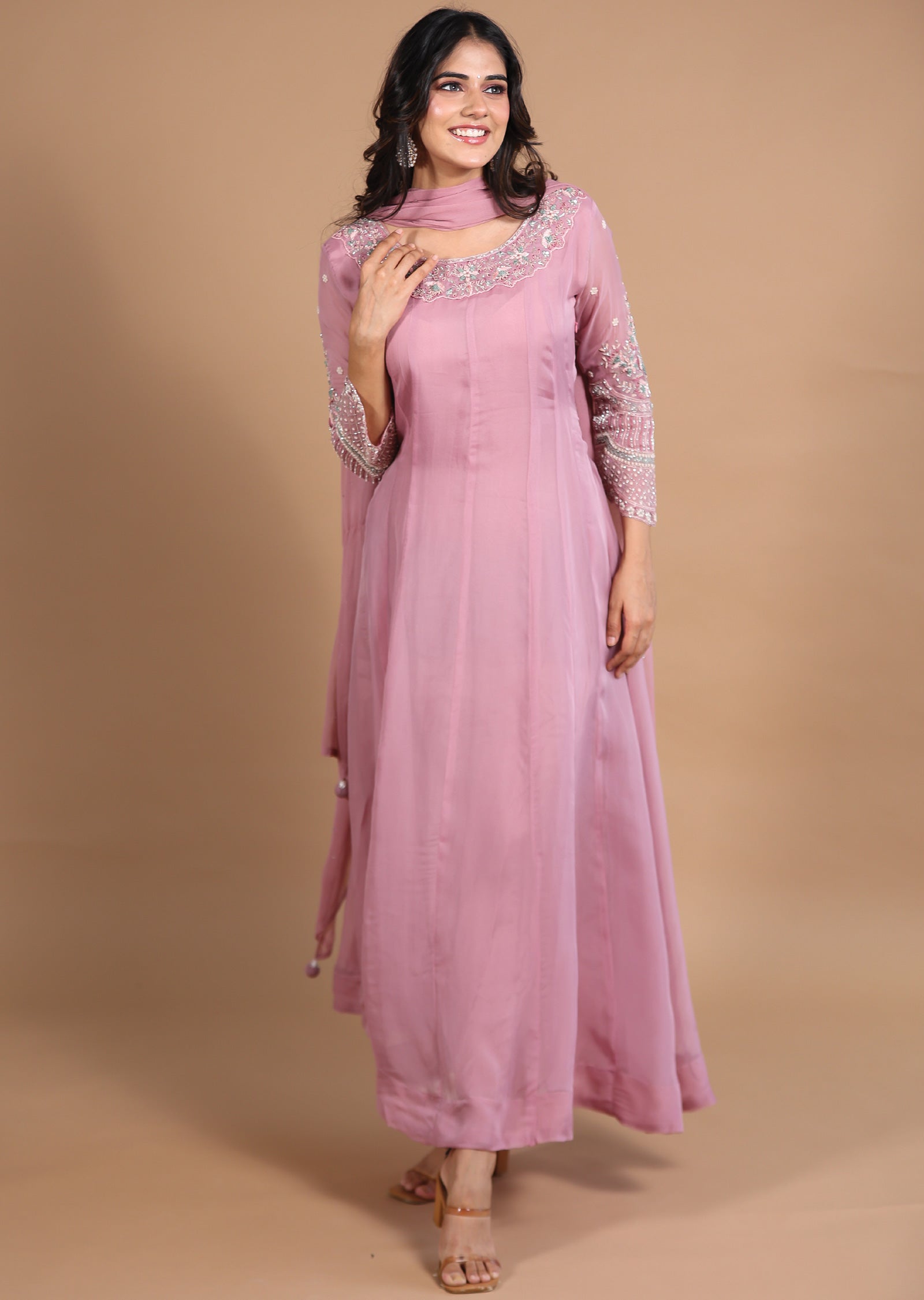 Onion Pink Organza Anarkali