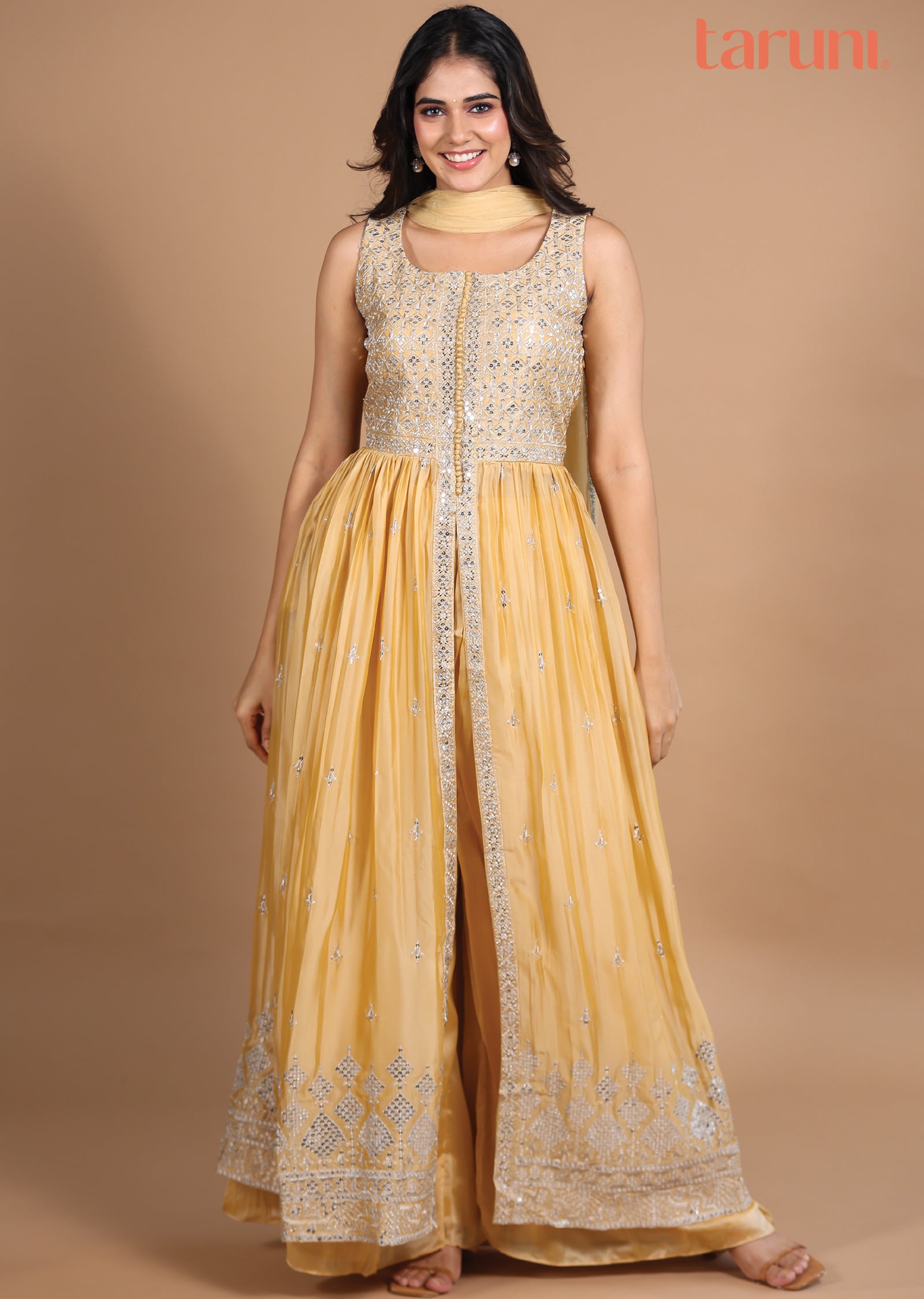 Beige Schiffli Cotton Anarkali