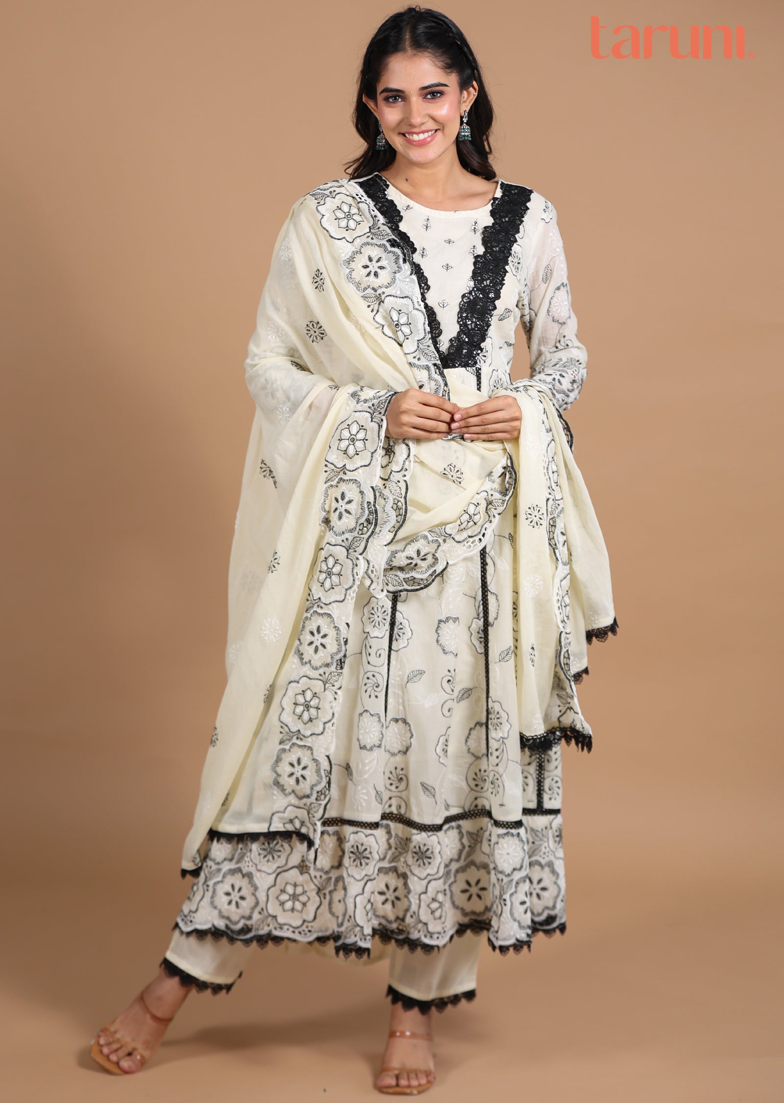 Cream Cotton Anarkali