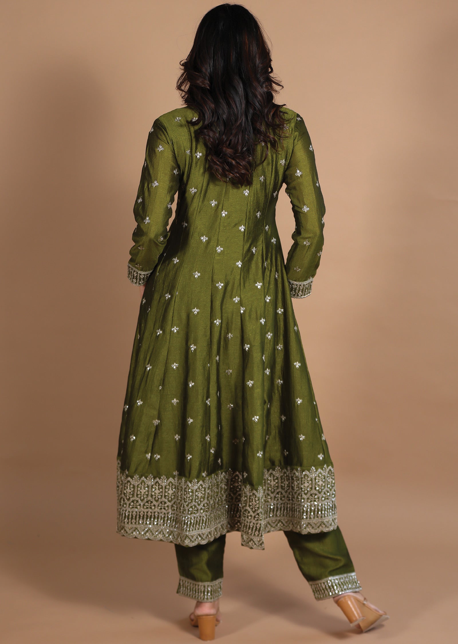 Olive Green Silk Anarkali