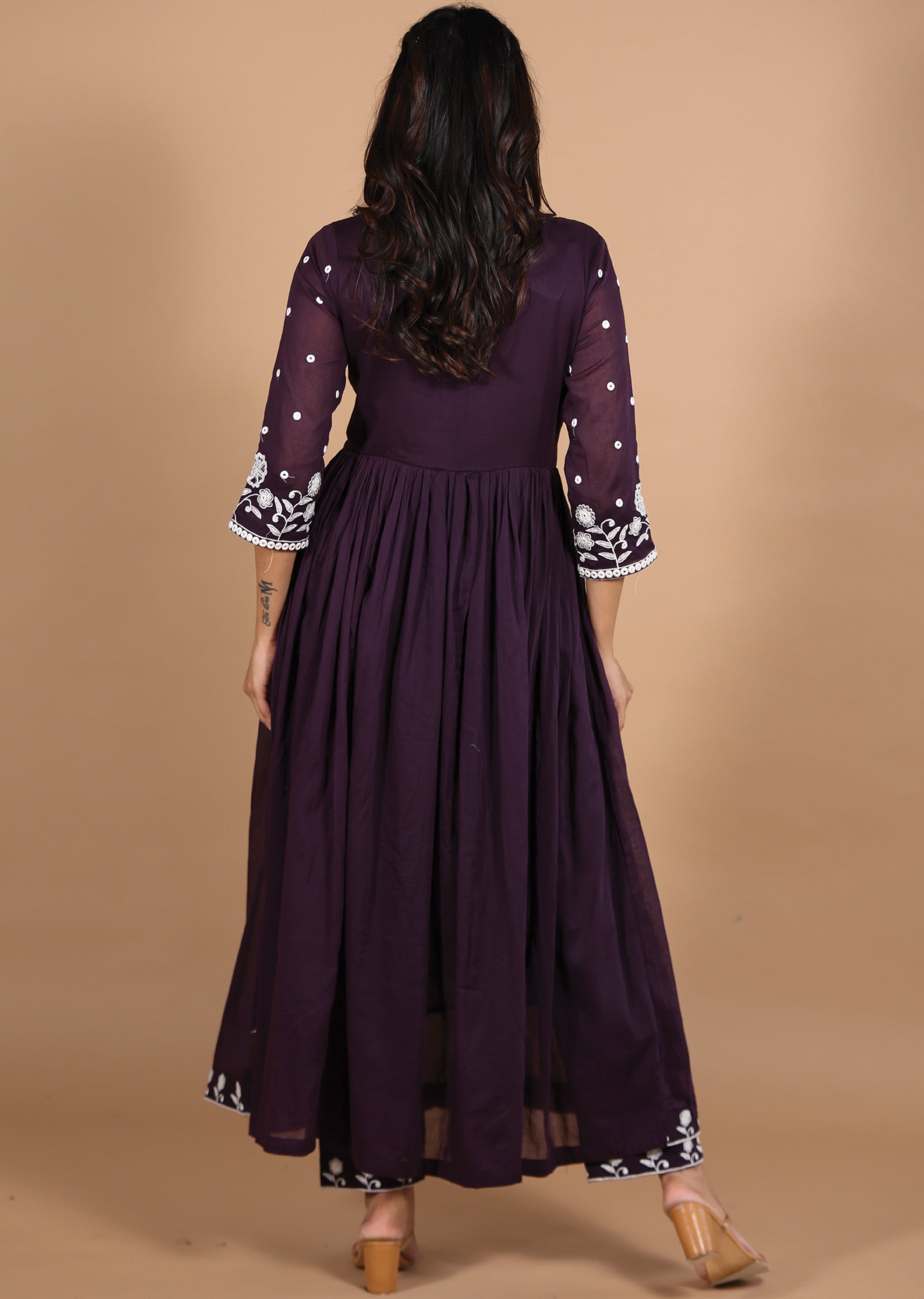 Wine Cotton Anarkali