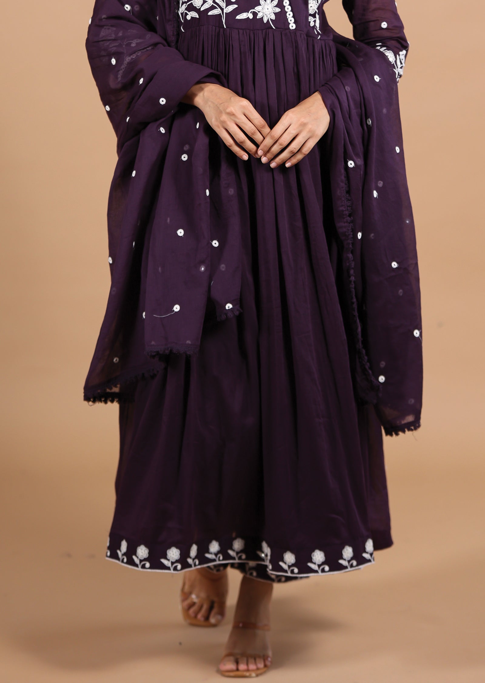 Wine Cotton Anarkali