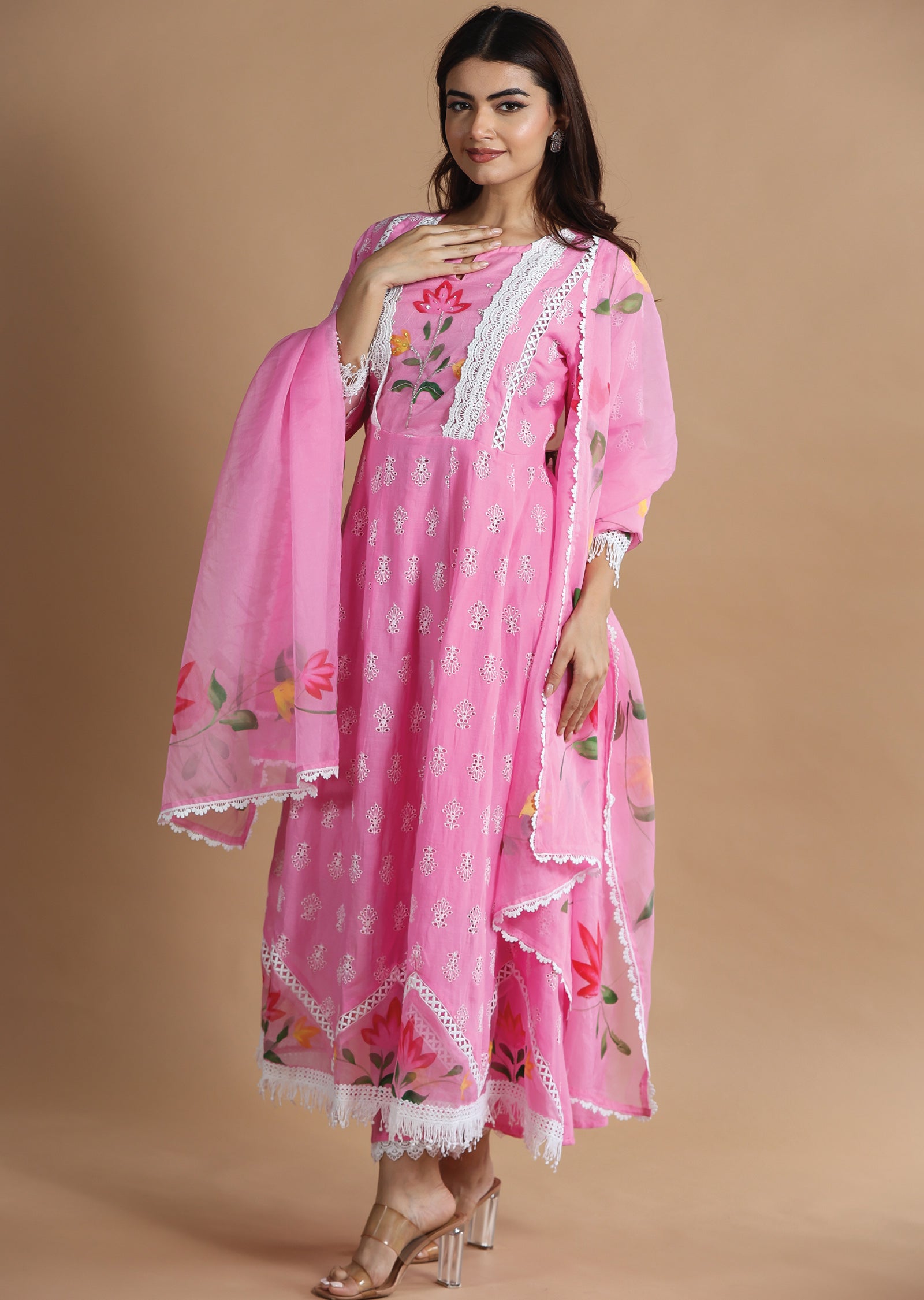 Pink Cotton Anarkali