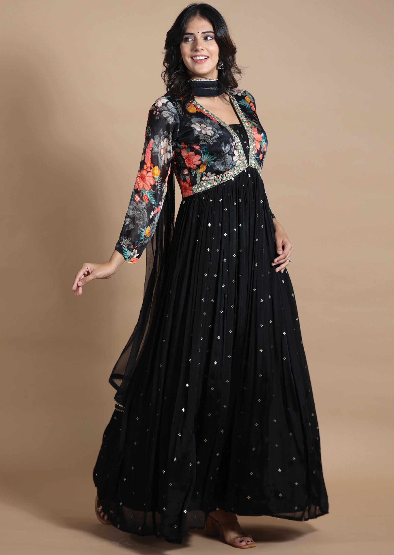 Black Chinnon Anarkali