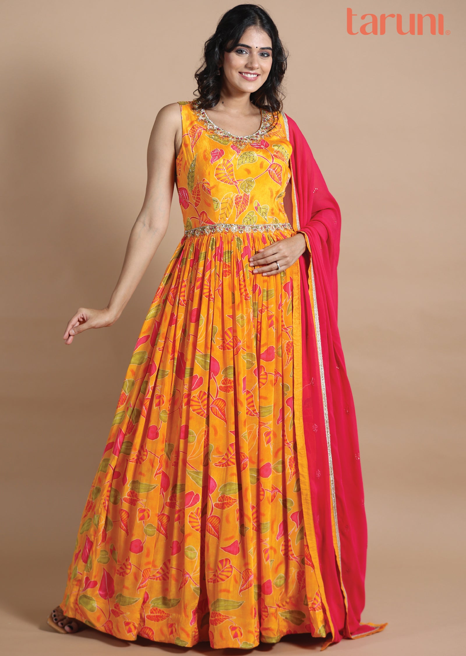 Mustard Crepe Anarkali