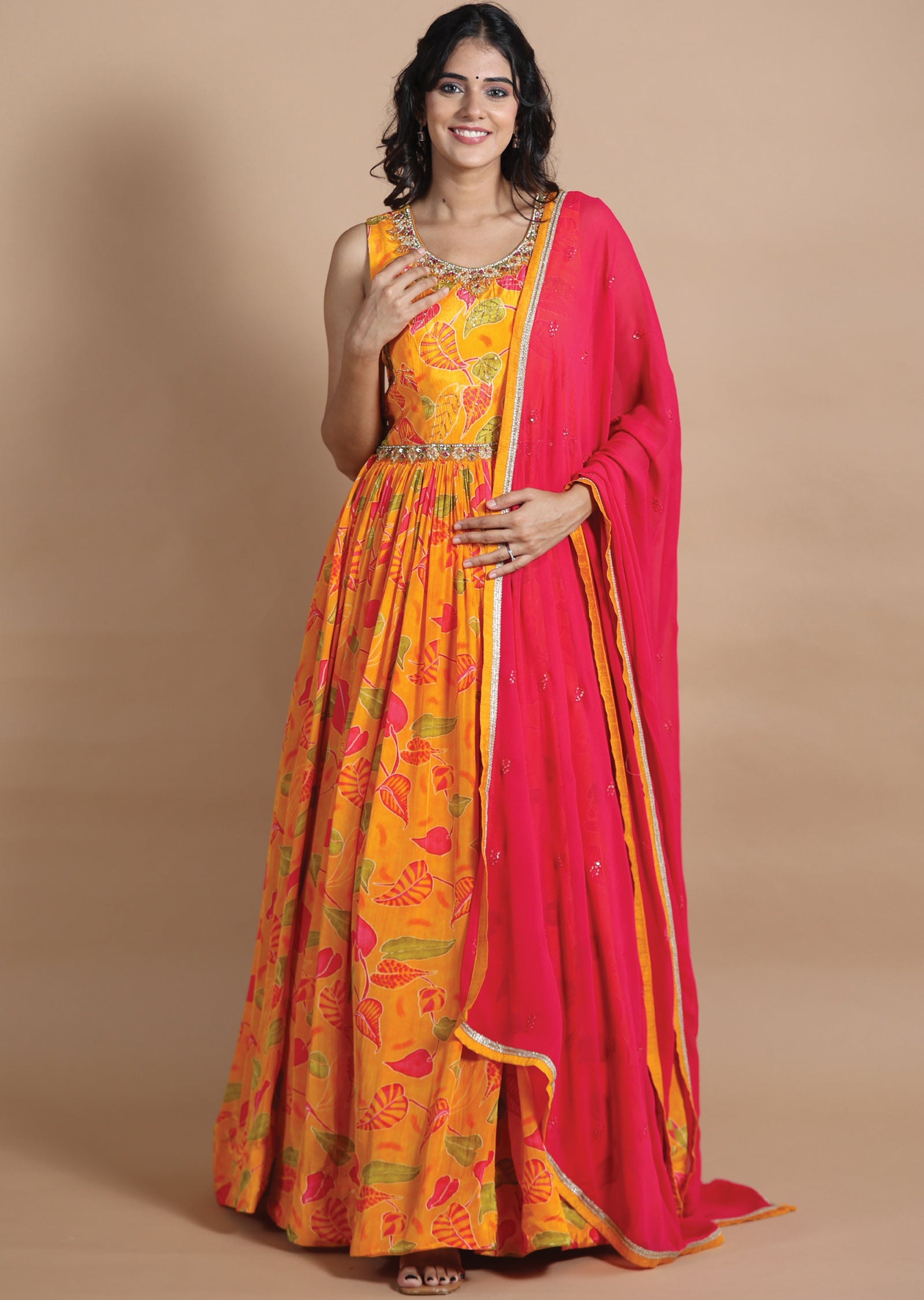 Mustard Crepe Anarkali