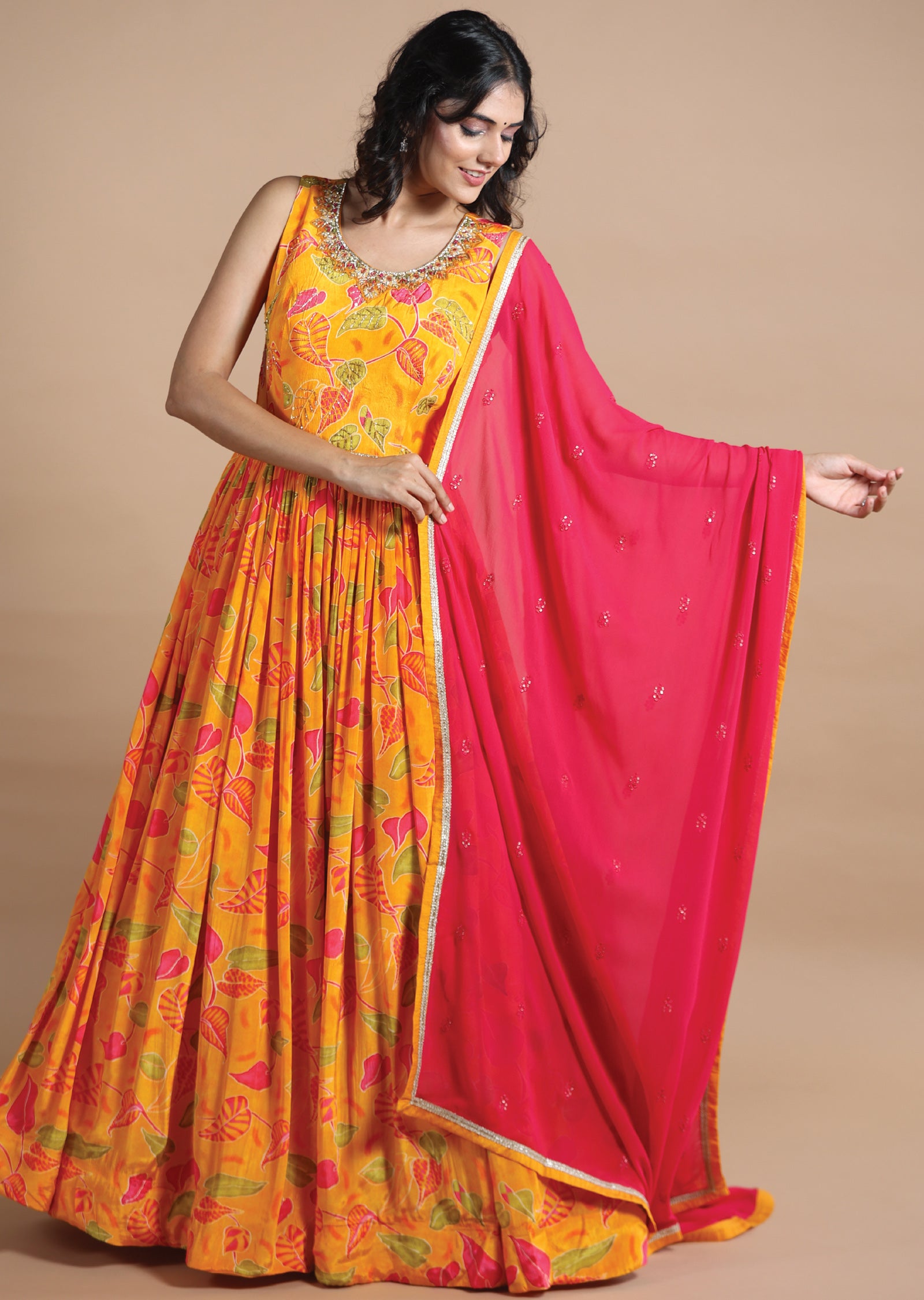 Mustard Crepe Anarkali